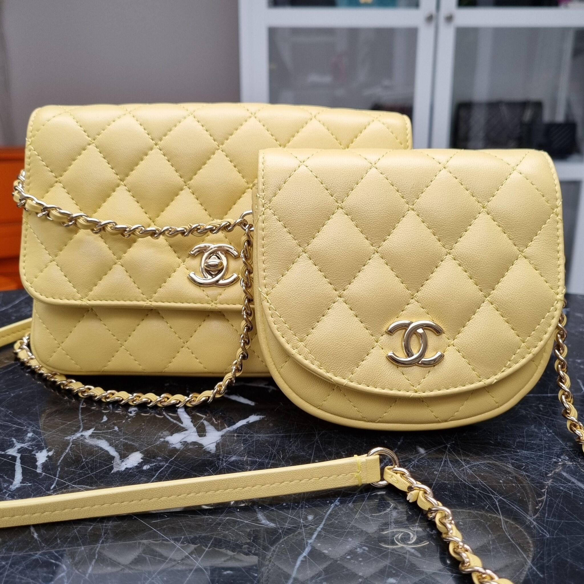 Chanel Side-Packs Bag, Lambskin, Yellow GHW - Laulay Luxury