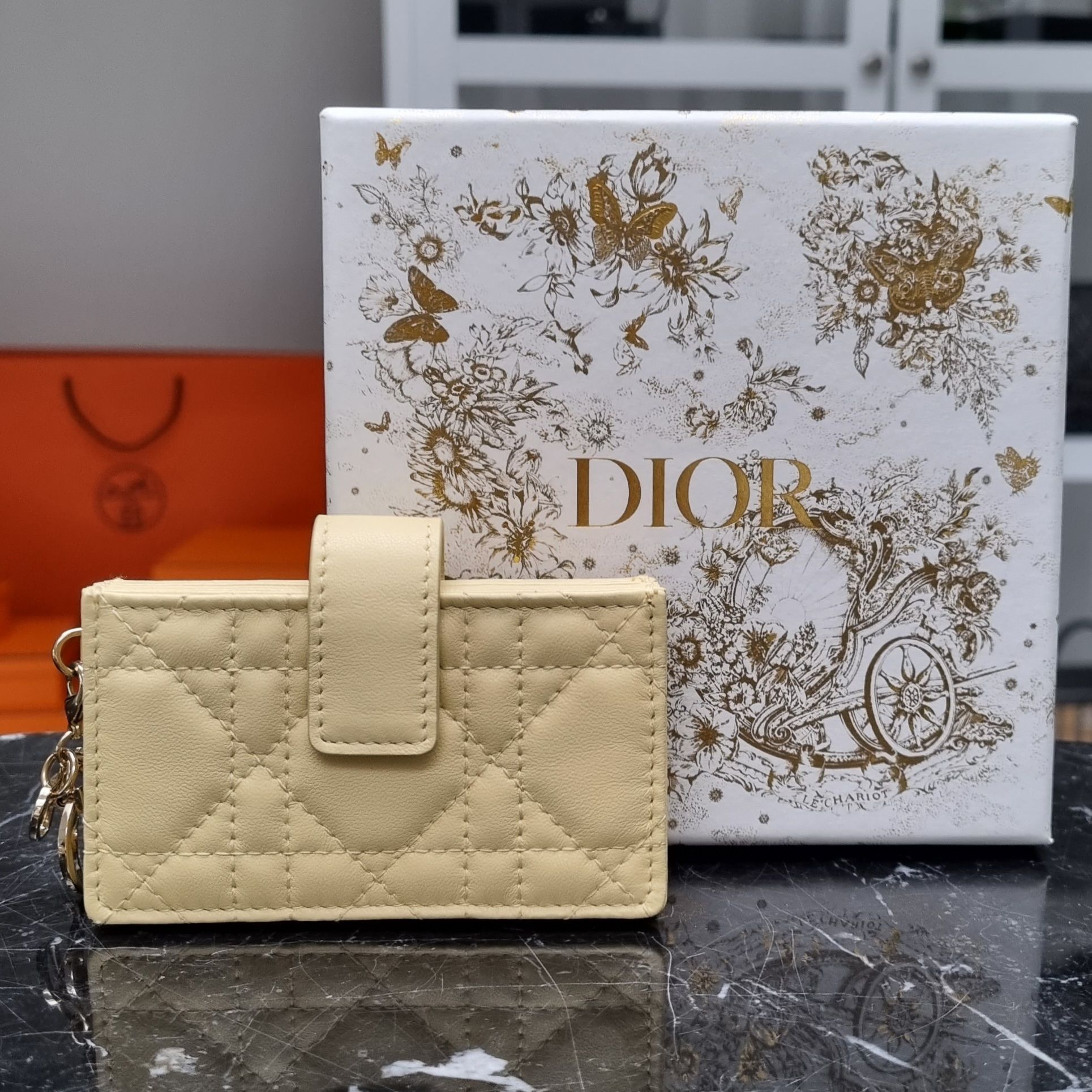 Dior Lady Dior 5-Gusset Card Holder, Yellow GHW - Laulay Luxury