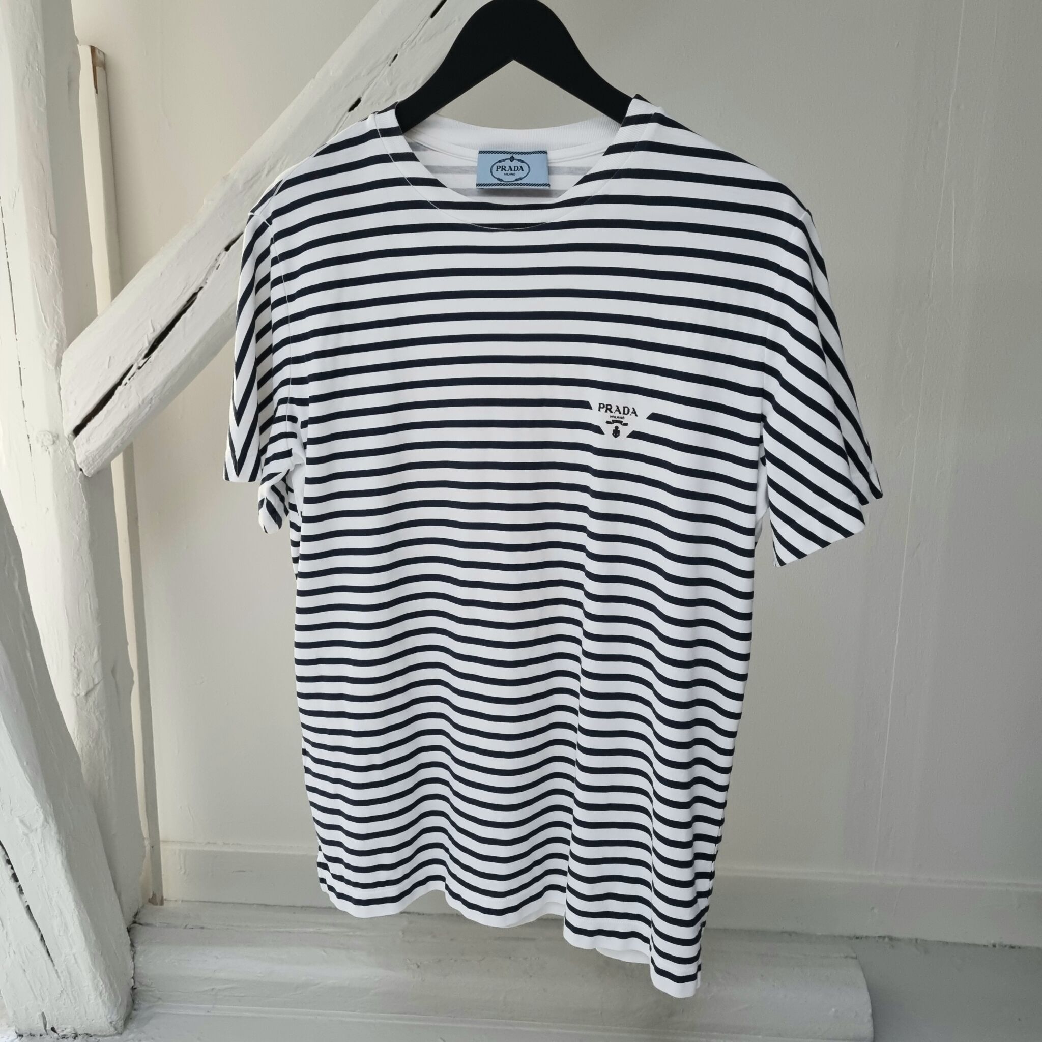 Prada Printed Interlock T-Shirt, Cotton, Navy/Black, L - Laulay Luxury