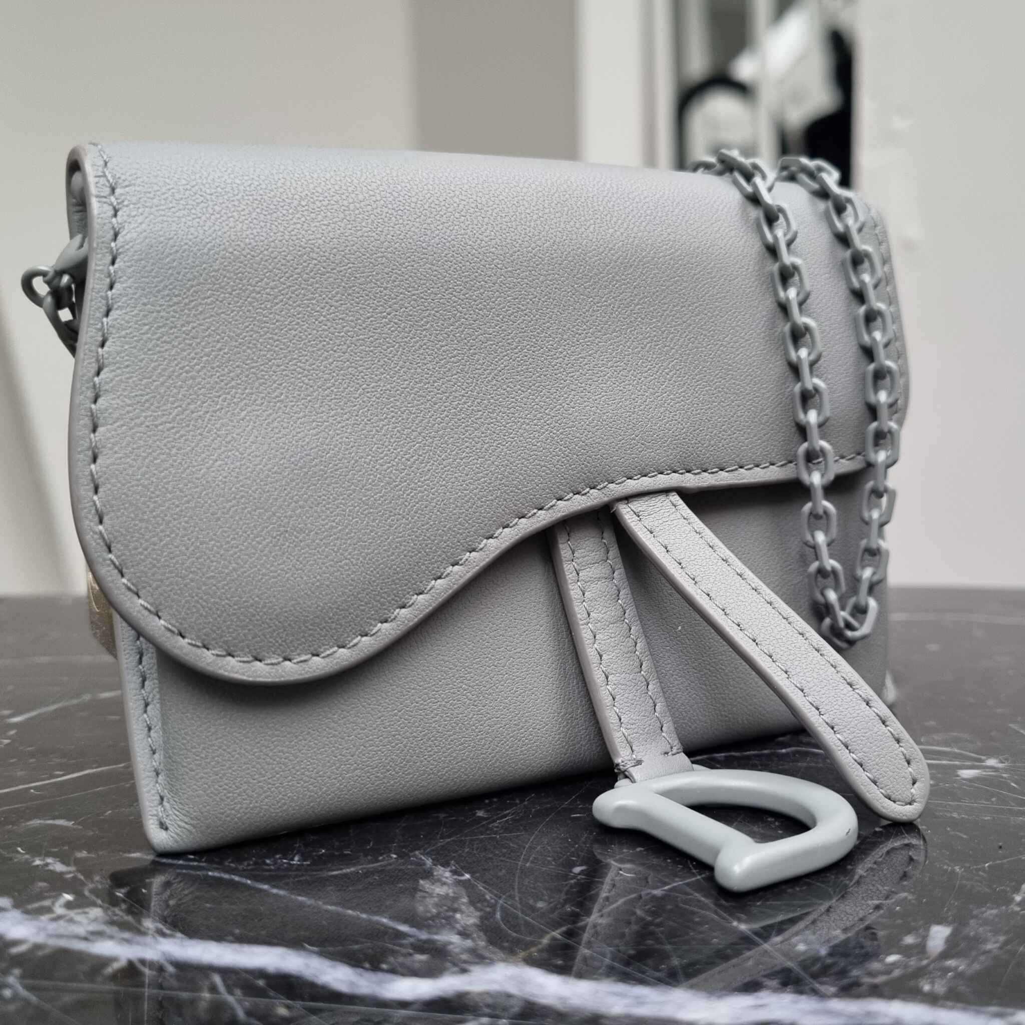 Dior Saddle Nano Pouch In Gray Stone Ultramatte Calfskin