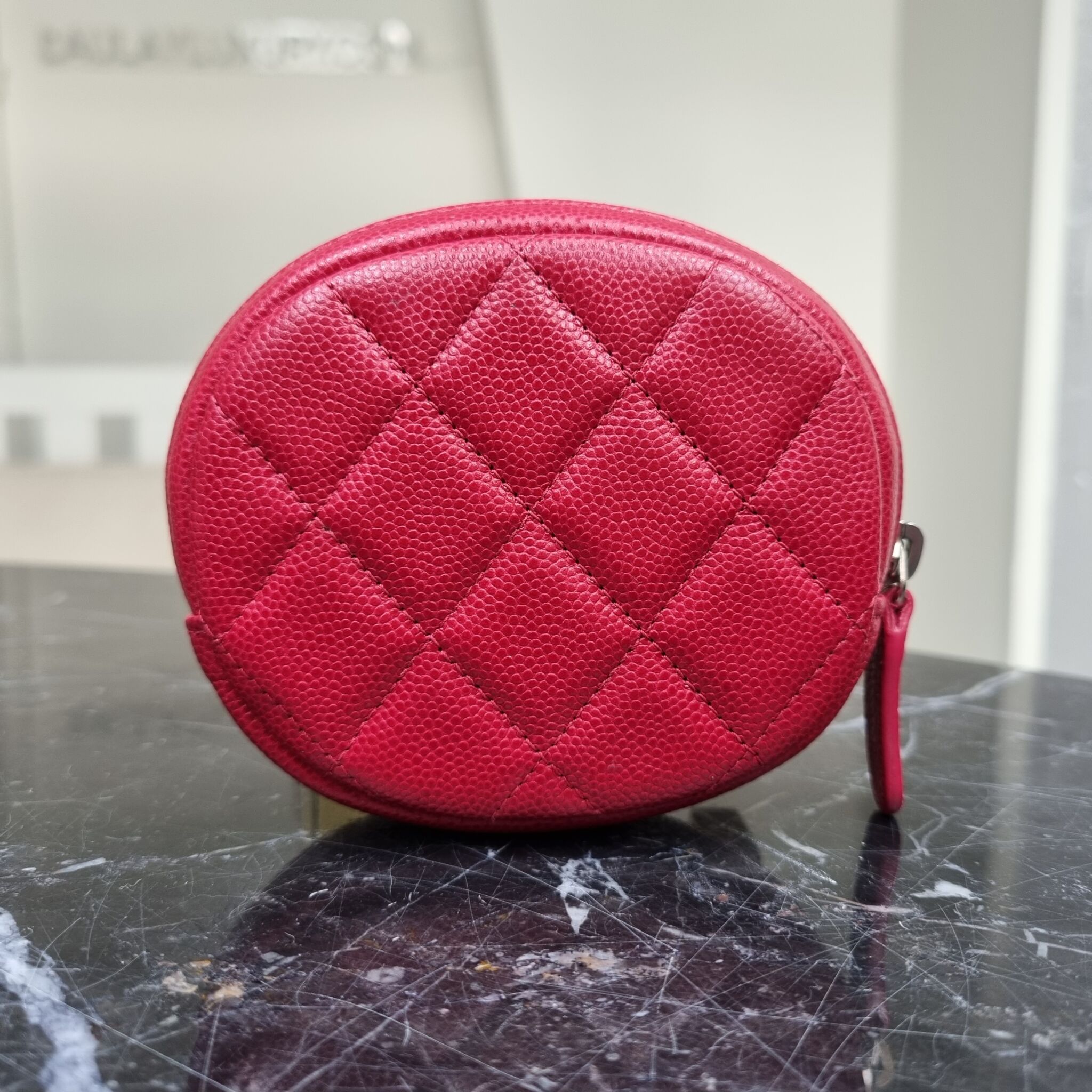 Chanel Round Coin Purse, Caviar, Raspberry - Laulay Luxury