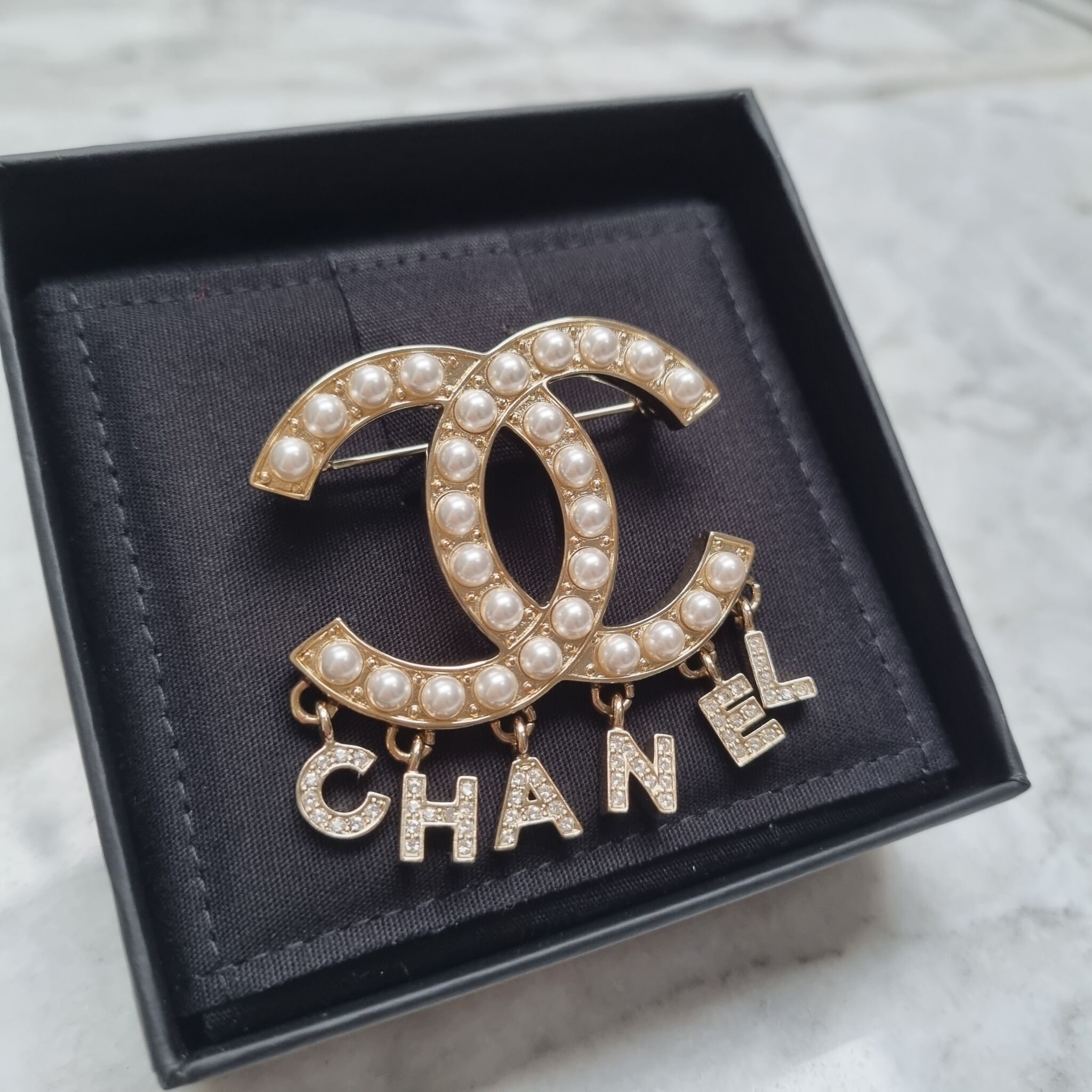 Chanel CC Charm Pearl Brooch, Gold/Pearls - Laulay Luxury