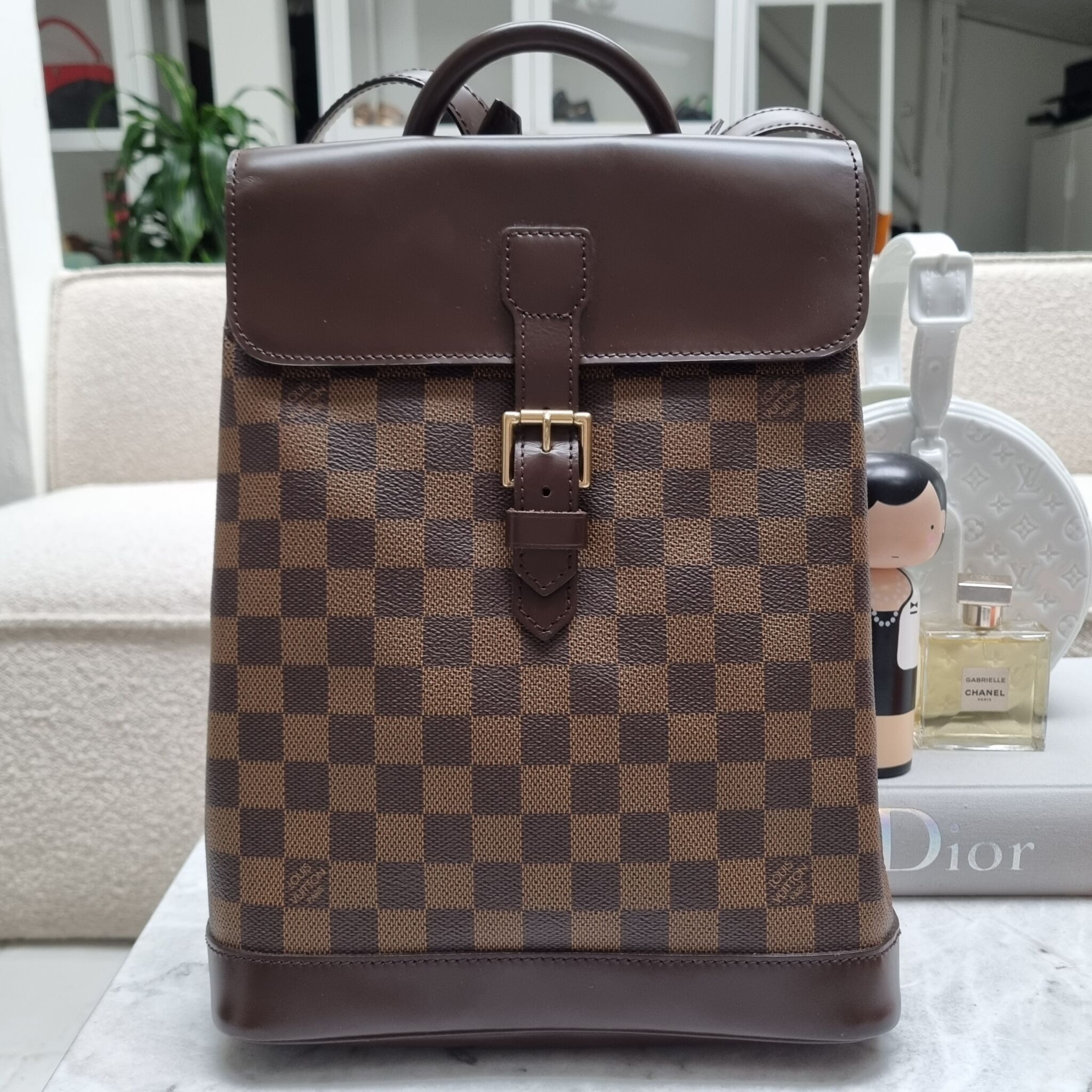 Louis Vuitton Soho Backpack in Ebene Damier Canvas and Brown Leather