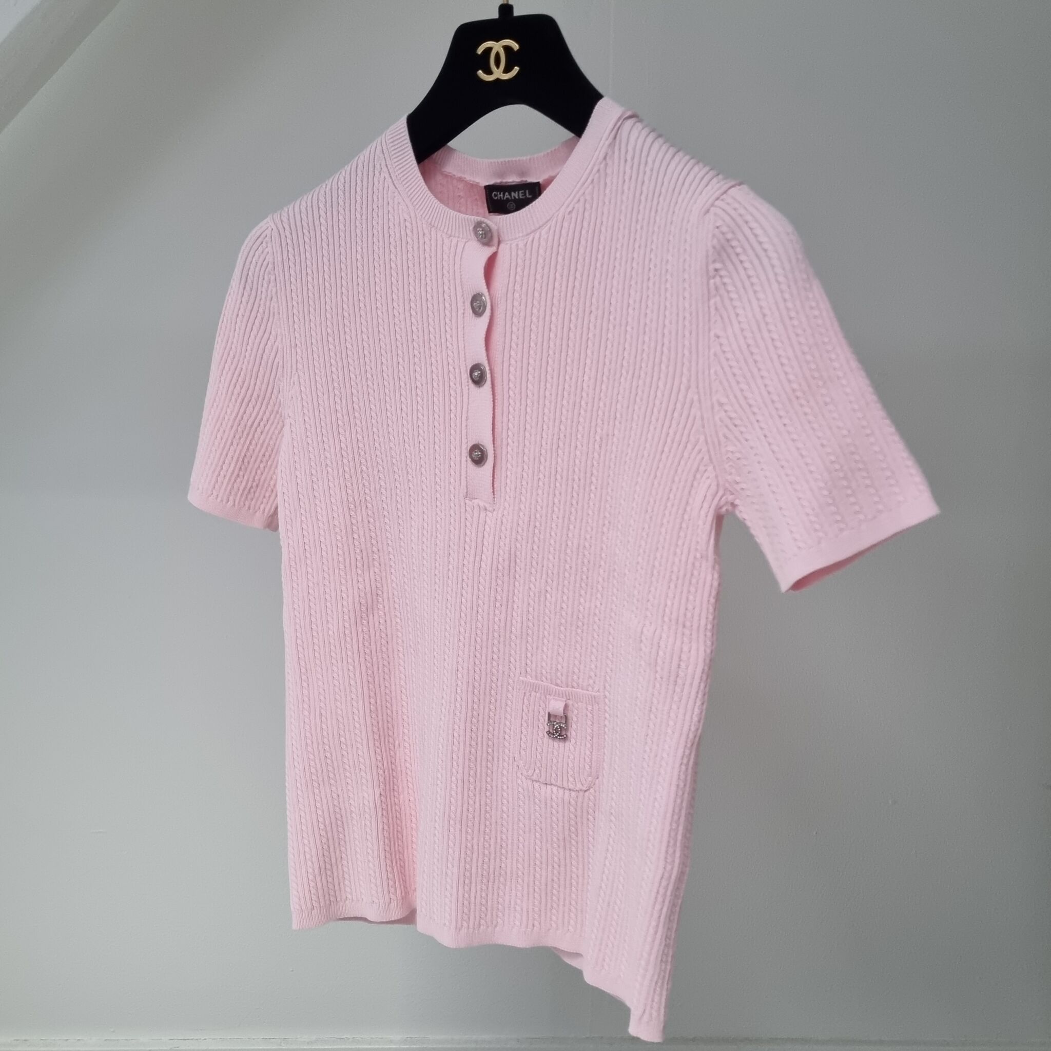 Chanel Pink Cashmere Top w Black Trim44 at 1stDibs  pink chanel top