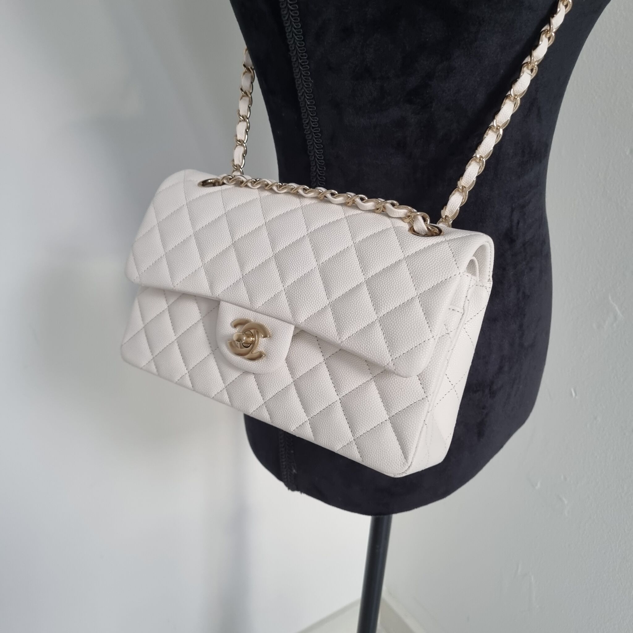 Reserved  Chanel Classic Flap mini White Caviar Leather  Luxury Bags   Wallets on Carousell