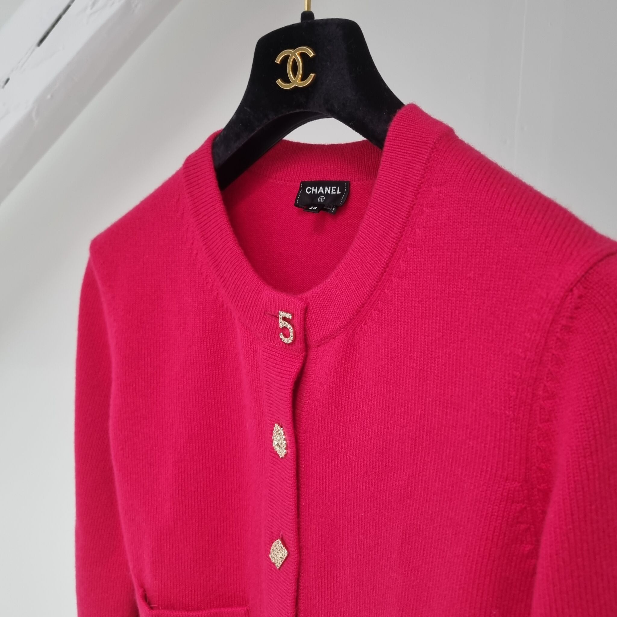 Chanel 22B Cashmere Charms Cardigan, Fuchsia, 38 - Laulay Luxury