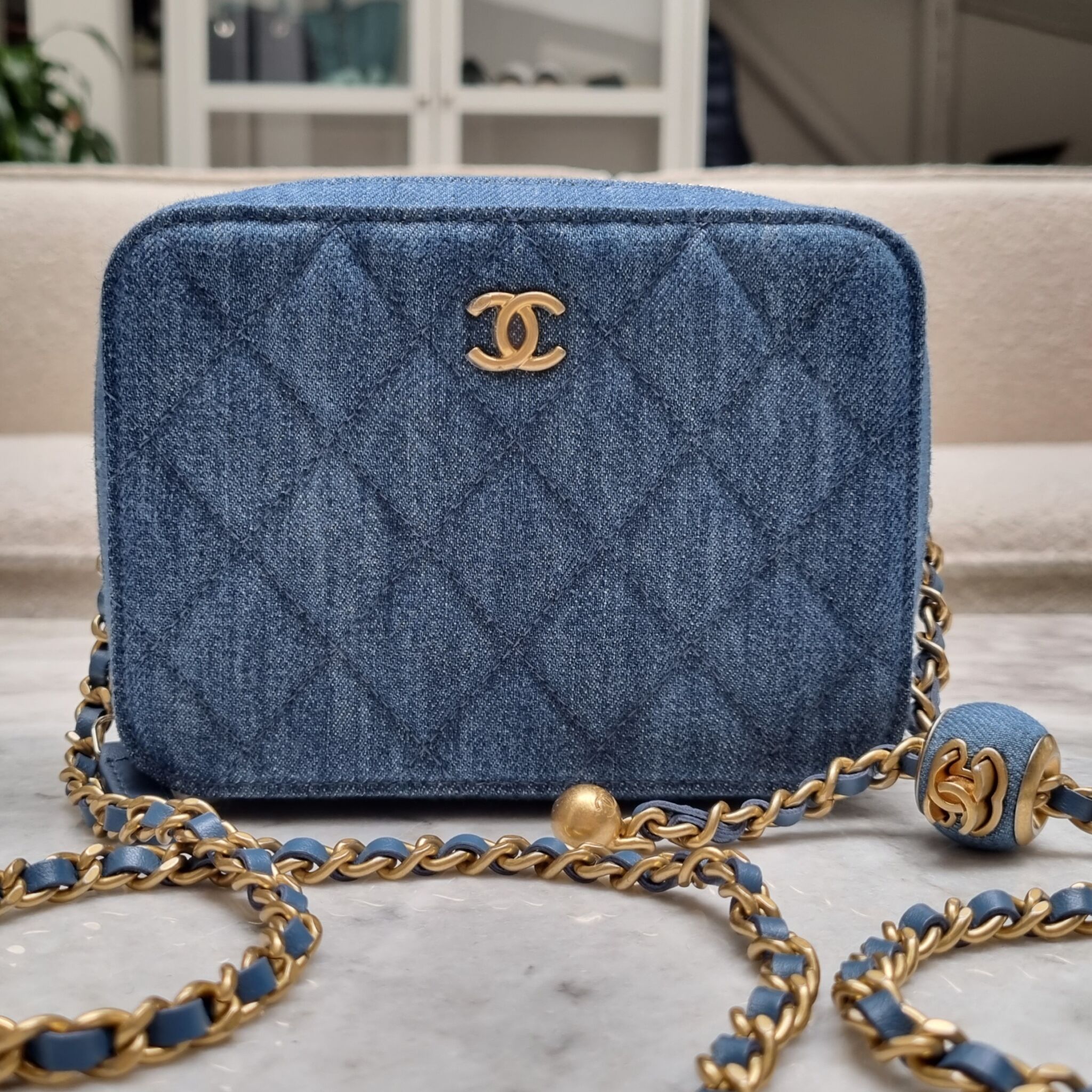 Chanel Pearl Crush Mini Vanity Bag, Denim, Blue GHW - Laulay Luxury