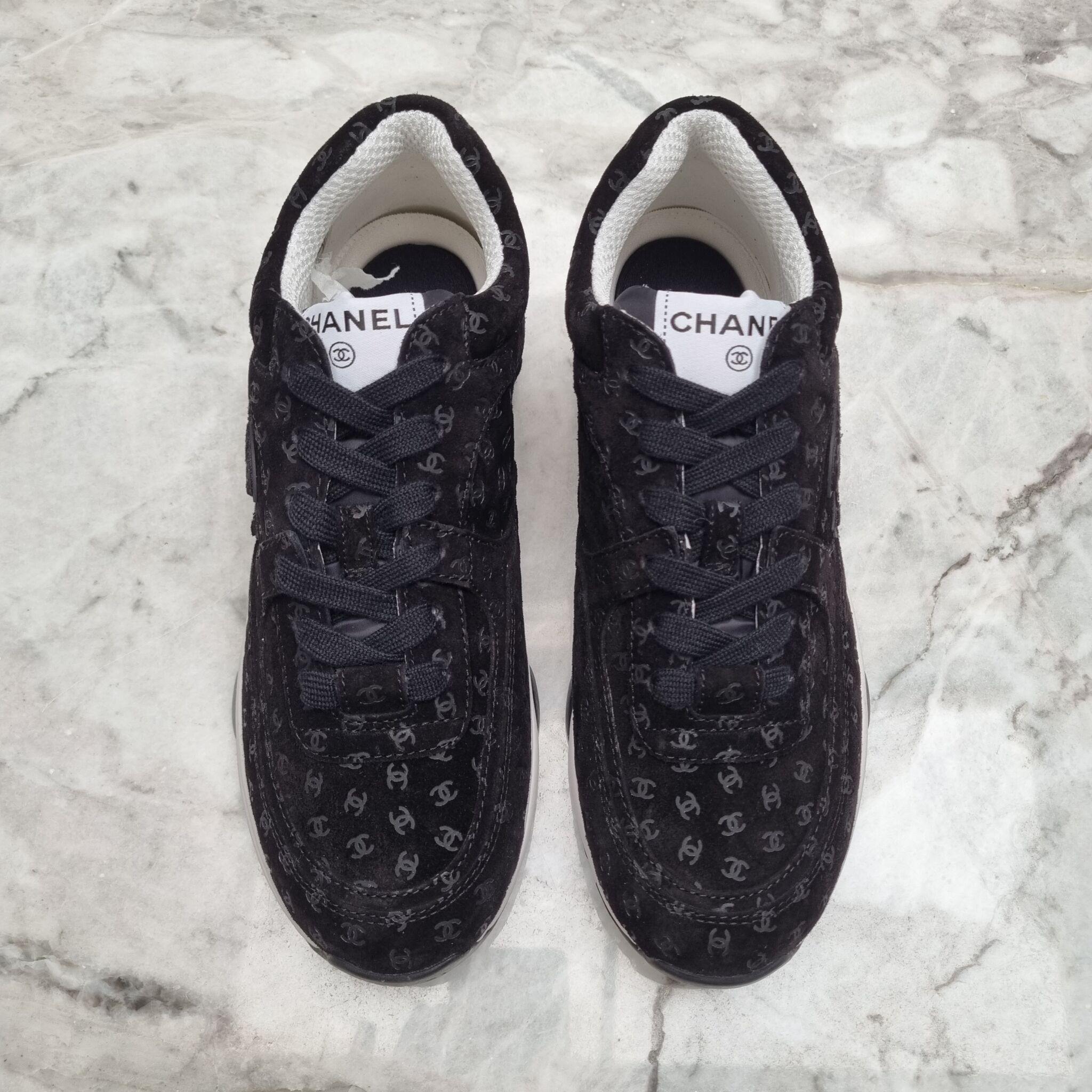 Chanel Micro CC Logo Sneakers, Black, 37.5 - Laulay Luxury