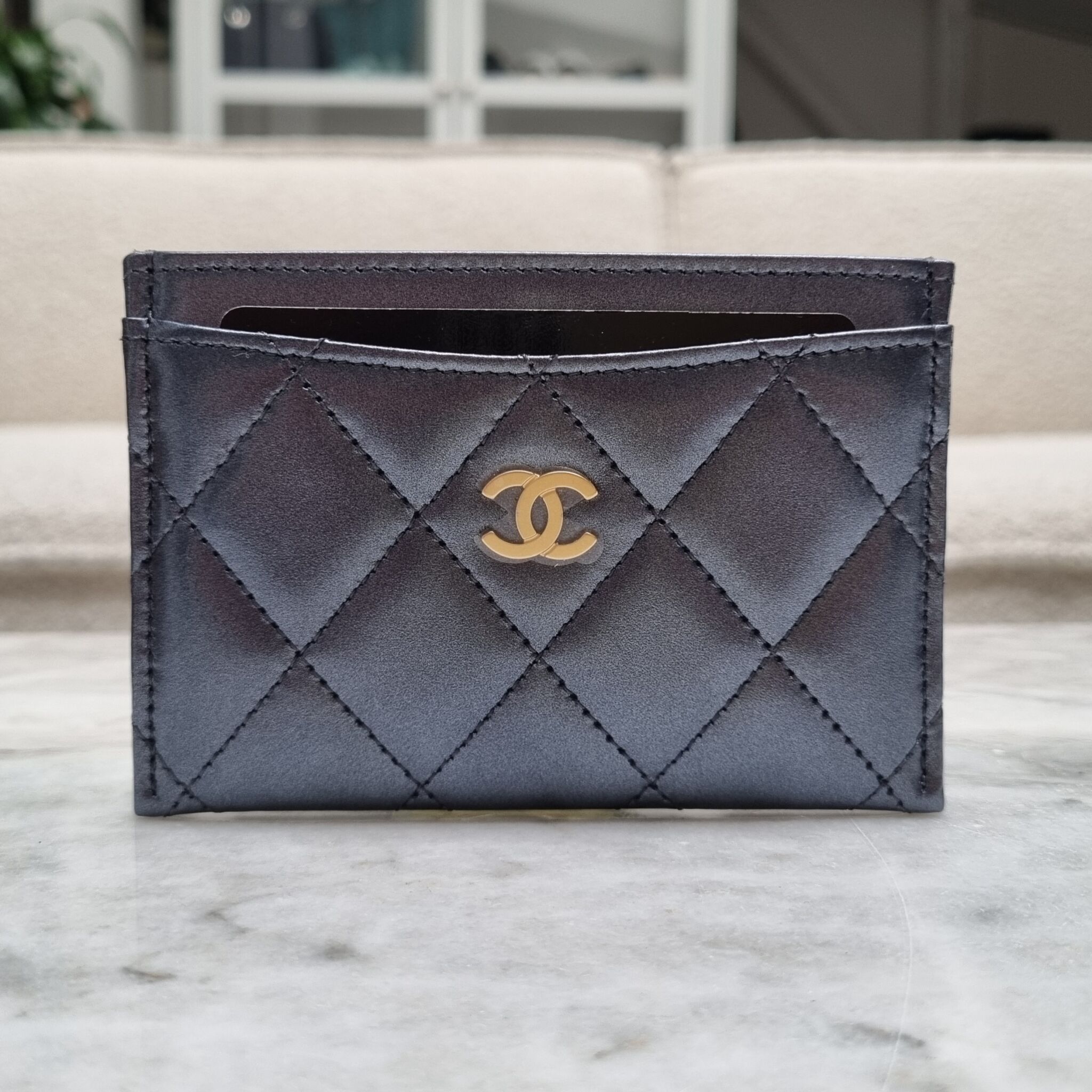 Chanel Classic Cardholder, Matte Patent Leather, Navy AGHW