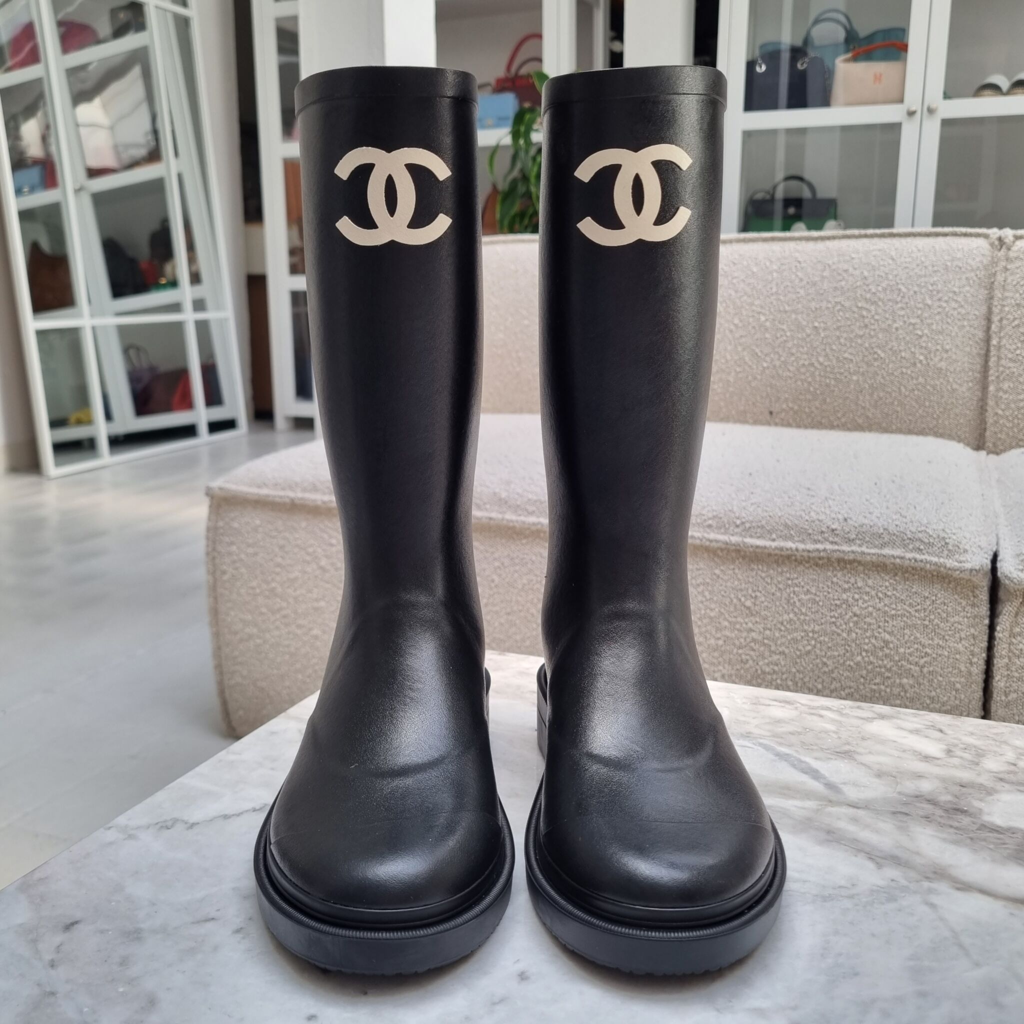 Chanel Rubber Rain Boots Beige  G39620 X56326 0Q304  US
