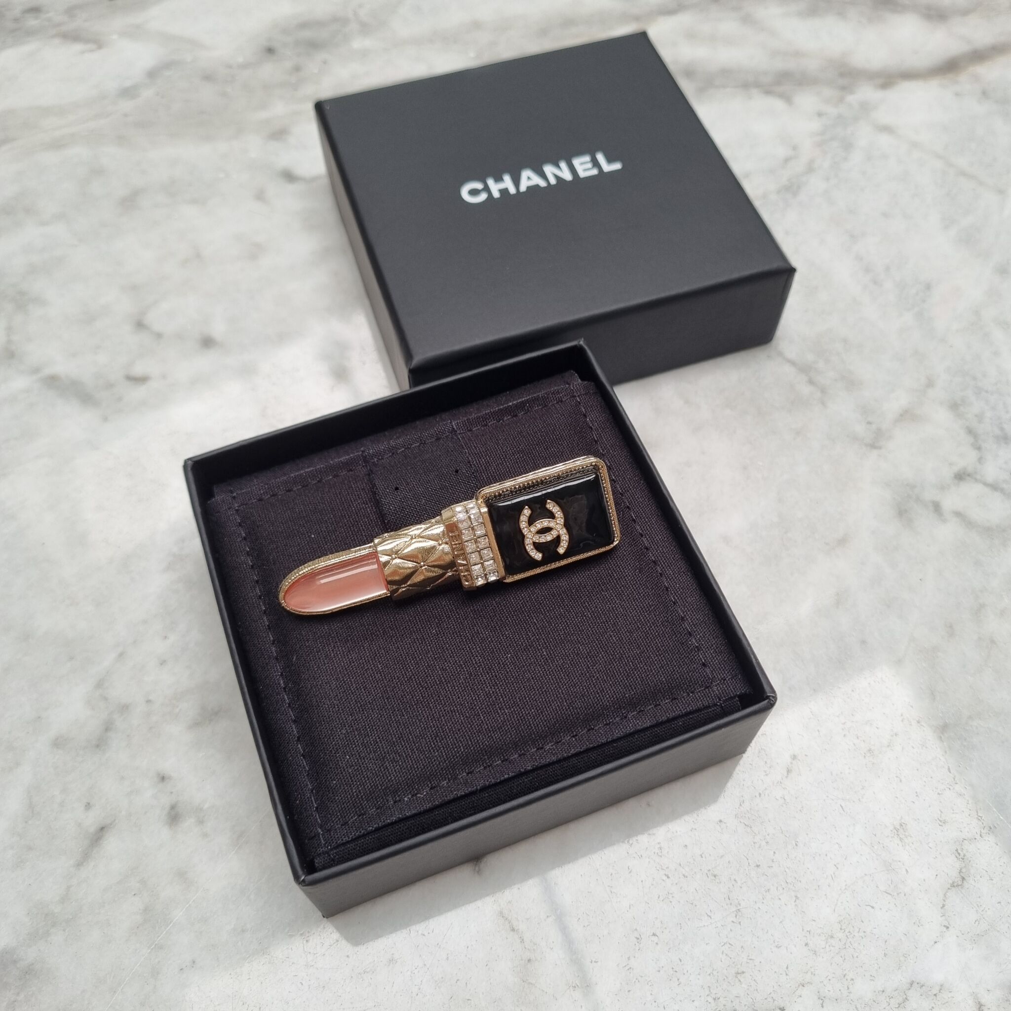 Chanel Lipstick Brooch, Gold/Pink - Laulay Luxury