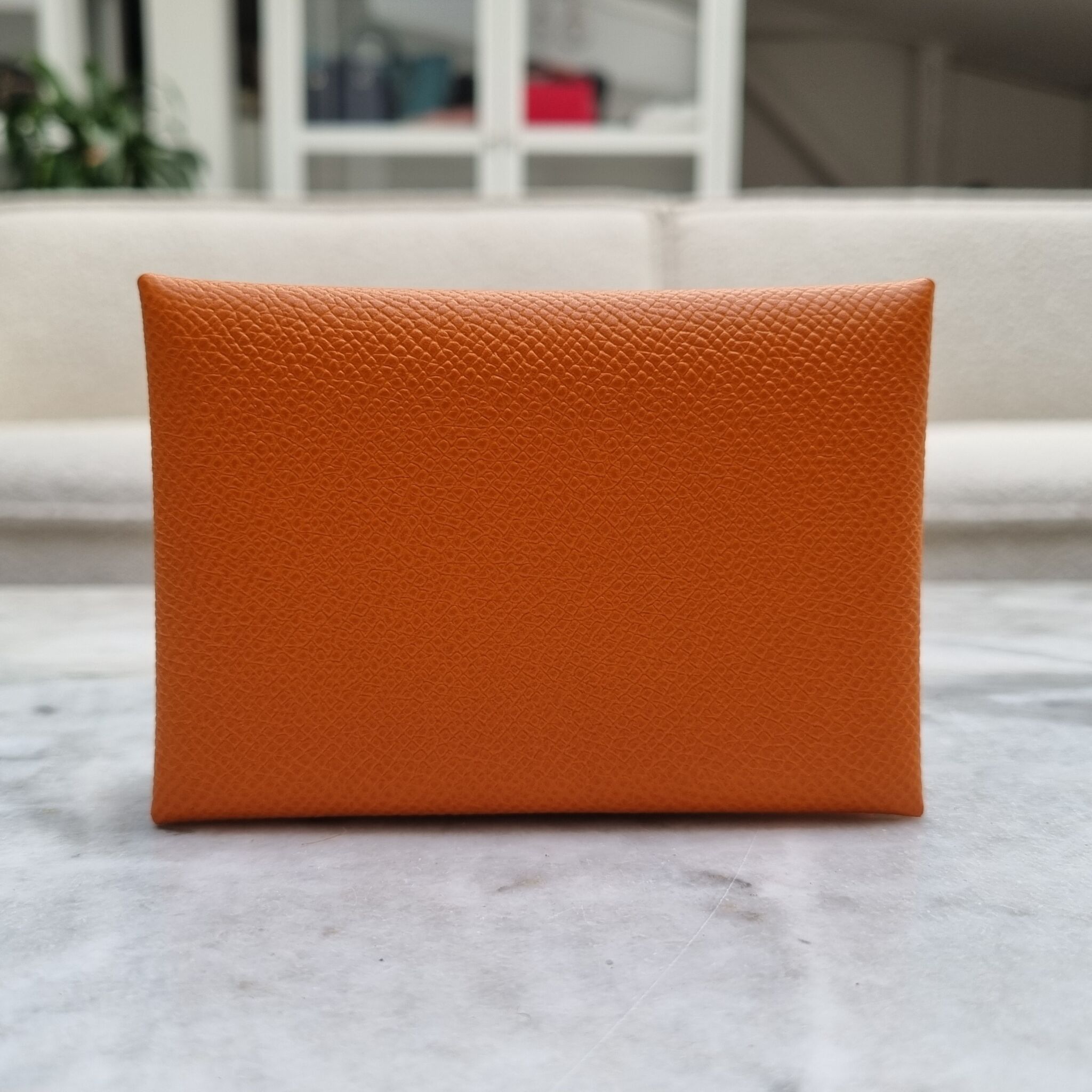 Hermes Calvi Duo Card Holder In Gold, Brown Epsom Leather, Brand