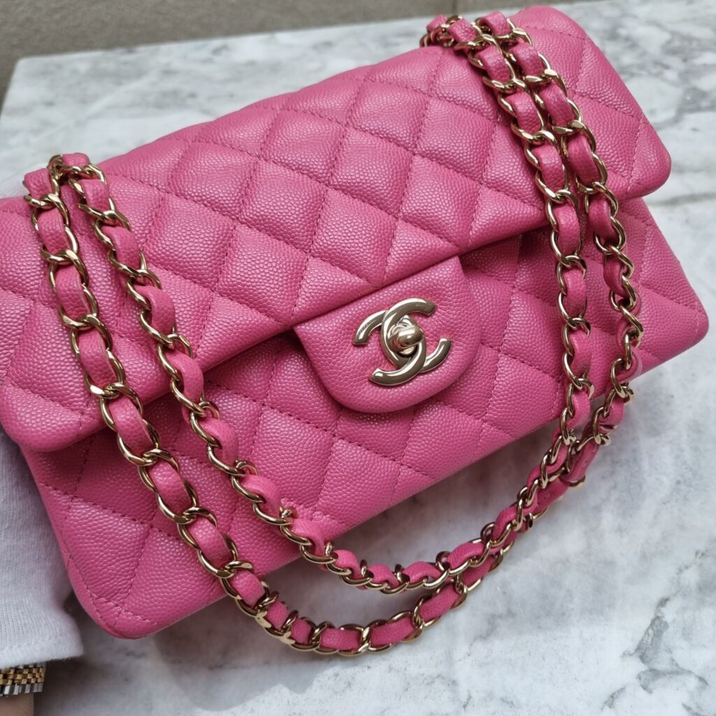 Chanel 21C Small Classic Flap, Caviar, Barbie Pink GHW - Laulay Luxury