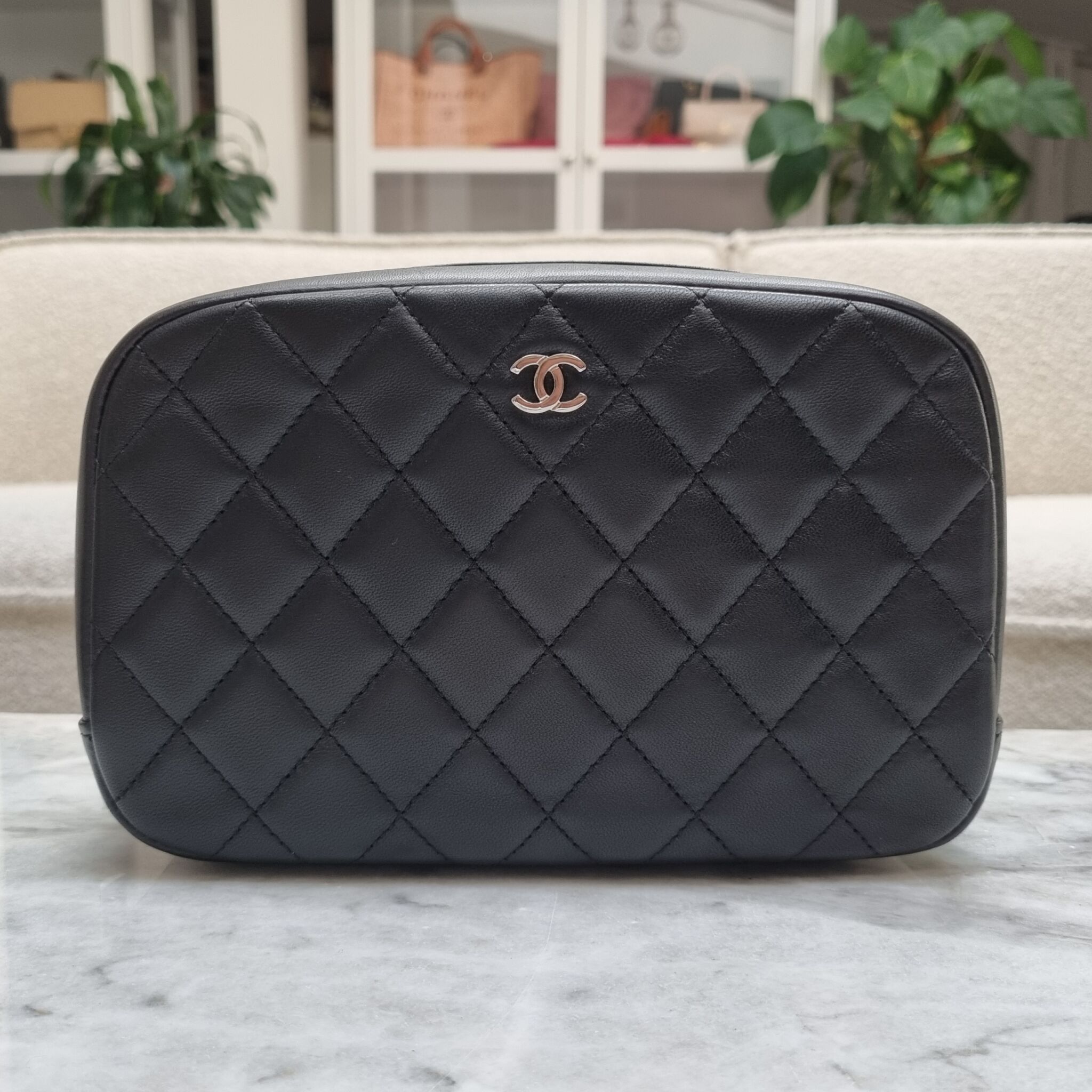 Chanel Large Cosmetic Pouch, Lambskin, Black SHW - Laulay