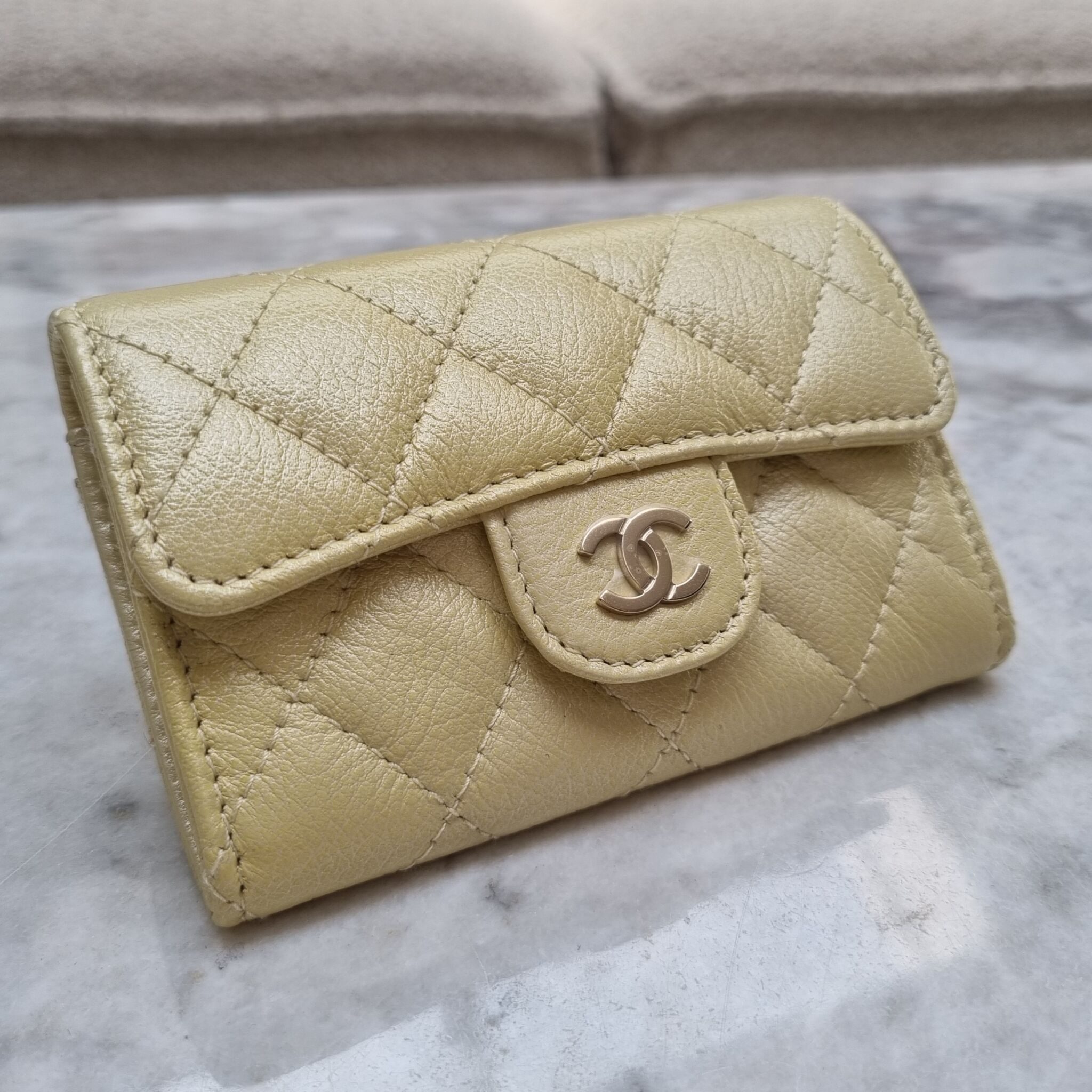 Chanel Flap Cardholder, Leather, Iridescent Yellow LGHW - Laulay