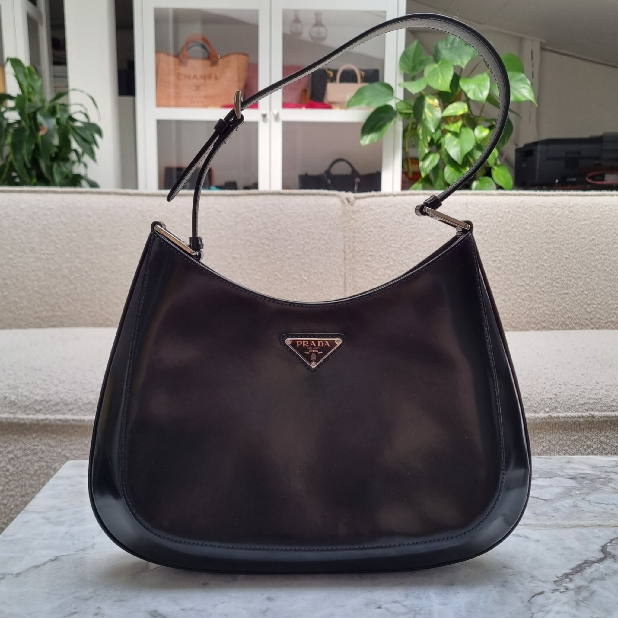 Prada Cleo Shoulder Bag Brushed Leather Black in Brushed Leather