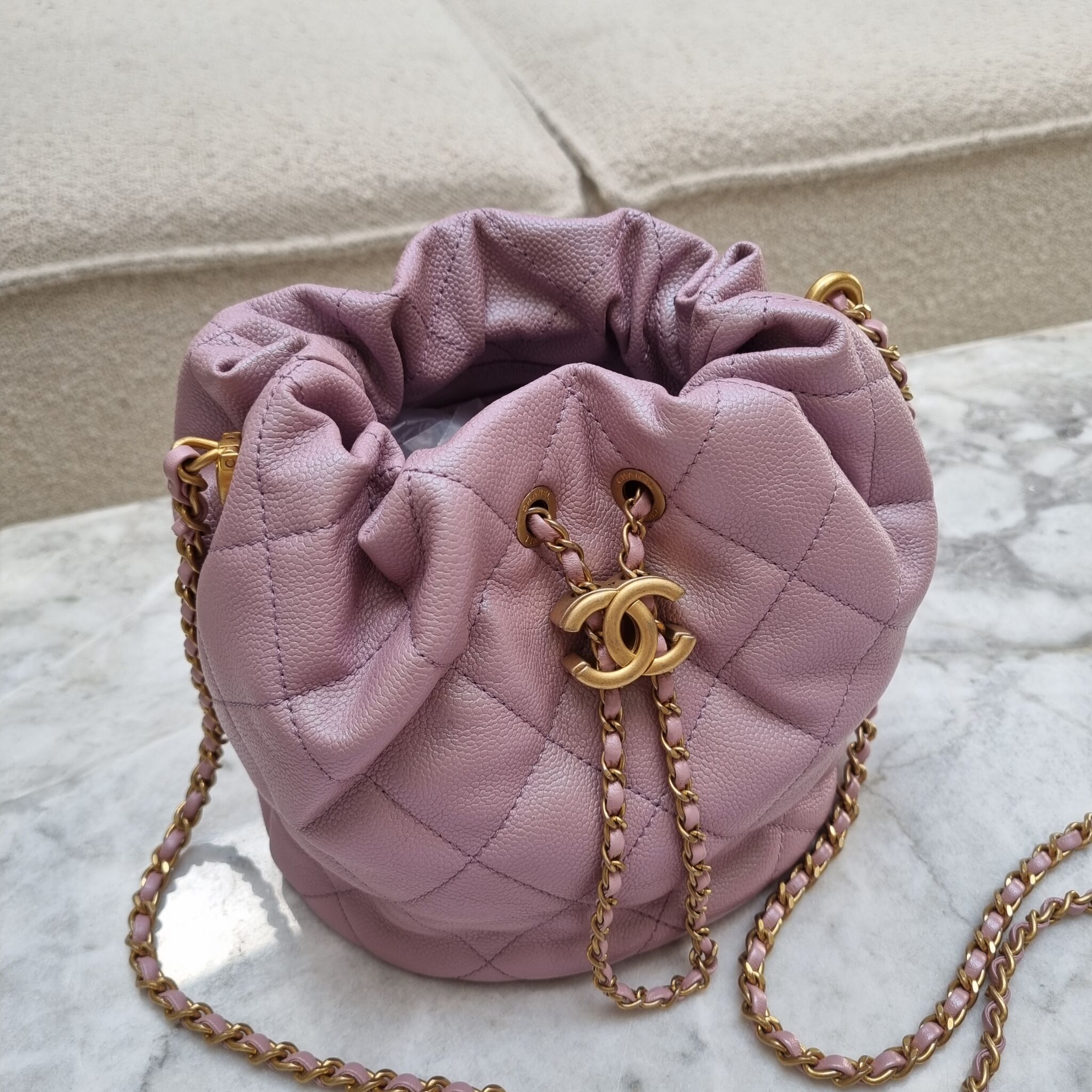 Chanel My Perfect CC Bucket Bag, Caviar, Iridescent Pink - Laulay Luxury