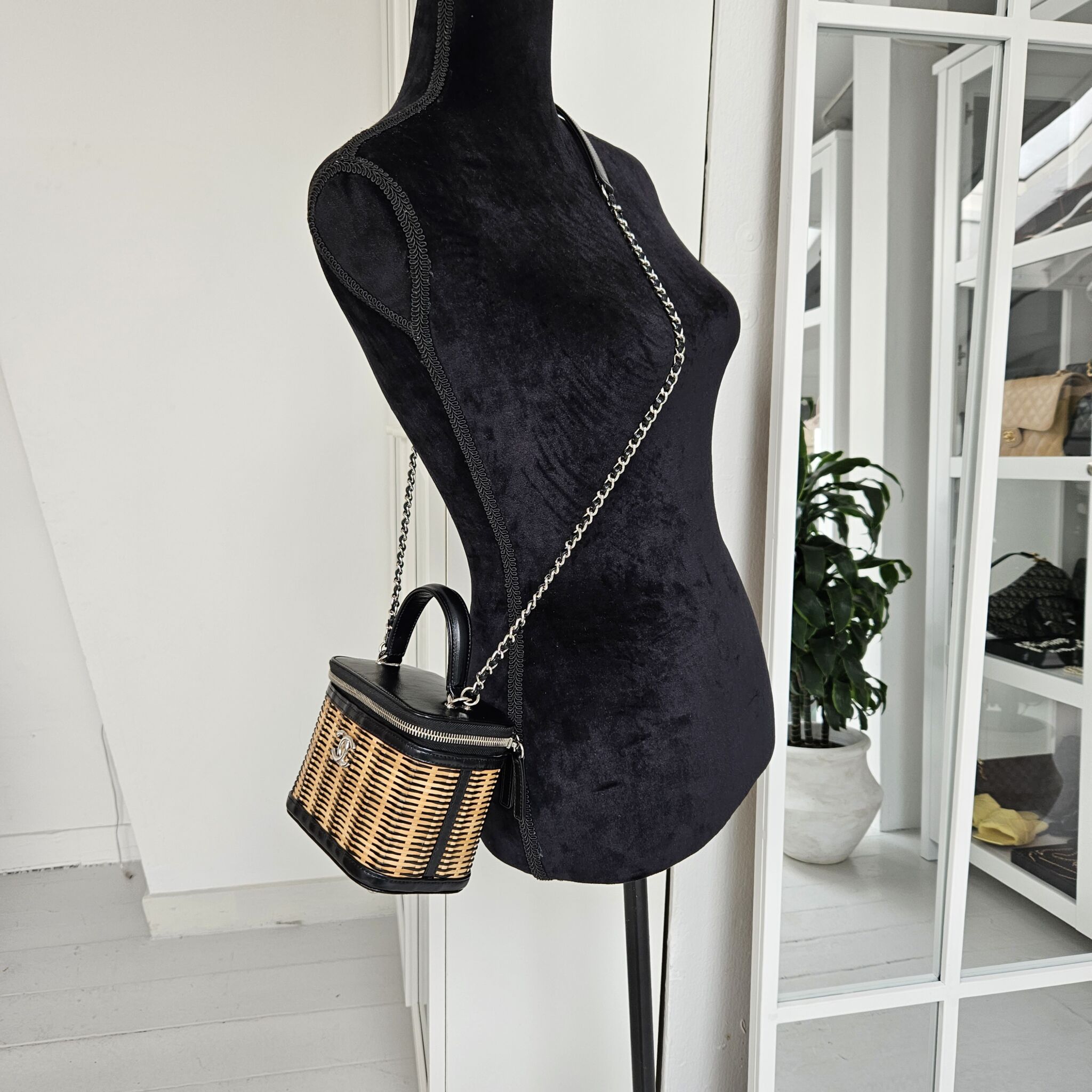 Chanel Mini Vanity Bag with Top handle, Raffia/Black SHW - Laulay Luxury