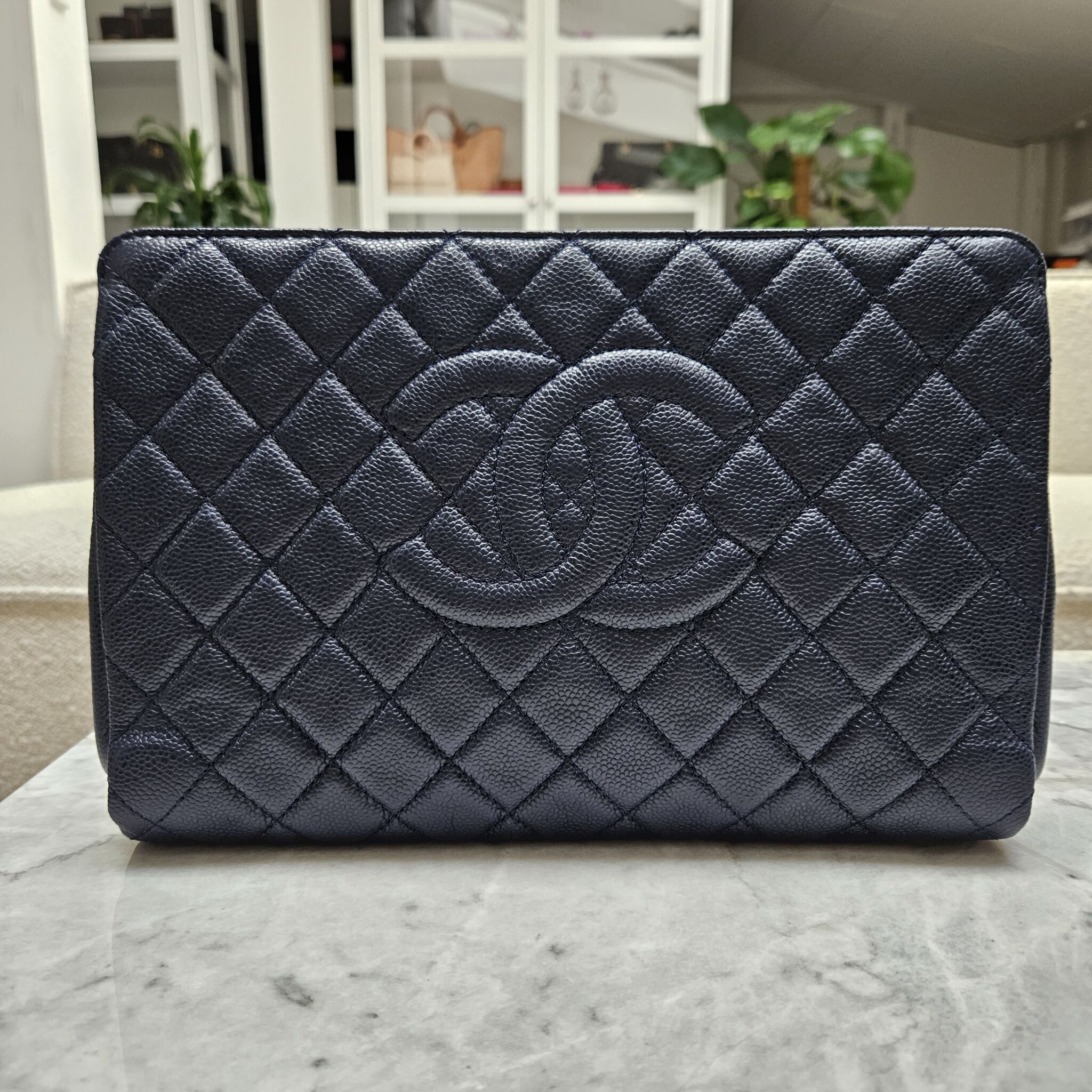 Chanel Large Timeless Clutch, Caviar, Navy - Laulay Luxury