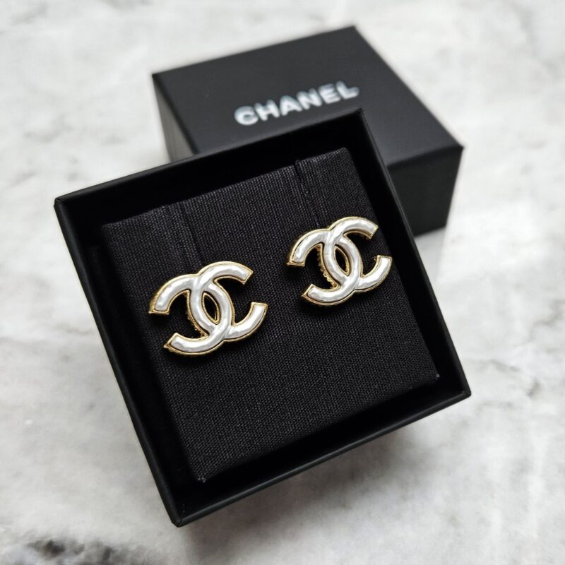Chanel CC Earrings, Gold/Mother-of-pearl - Laulay Luxury