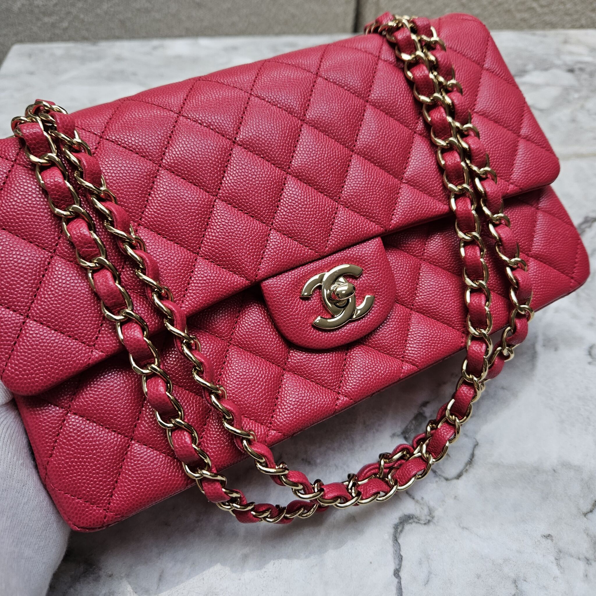 Chanel 19S Medium Classic, Caviar, Iridescent Pink GHW - Laulay Luxury
