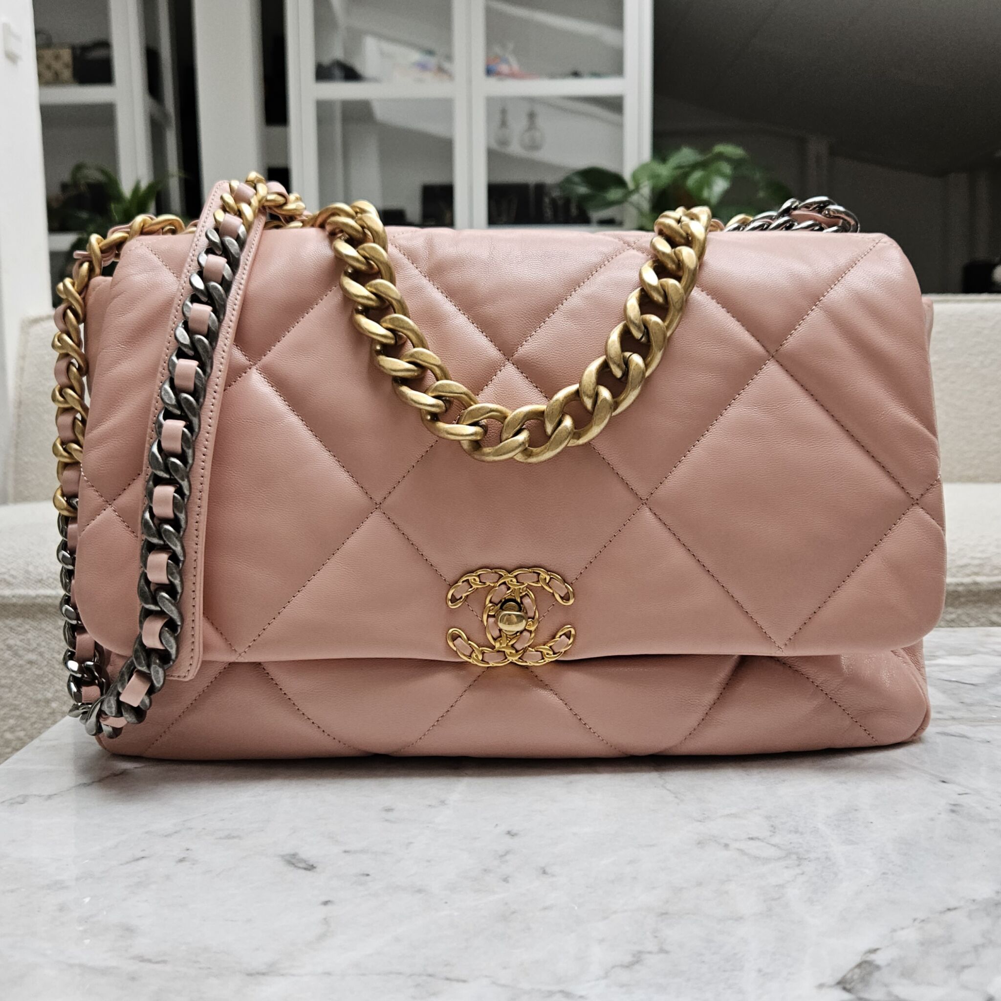 Chanel Maxi 19, Lambskin, Blush Pink GHW - Laulay Luxury
