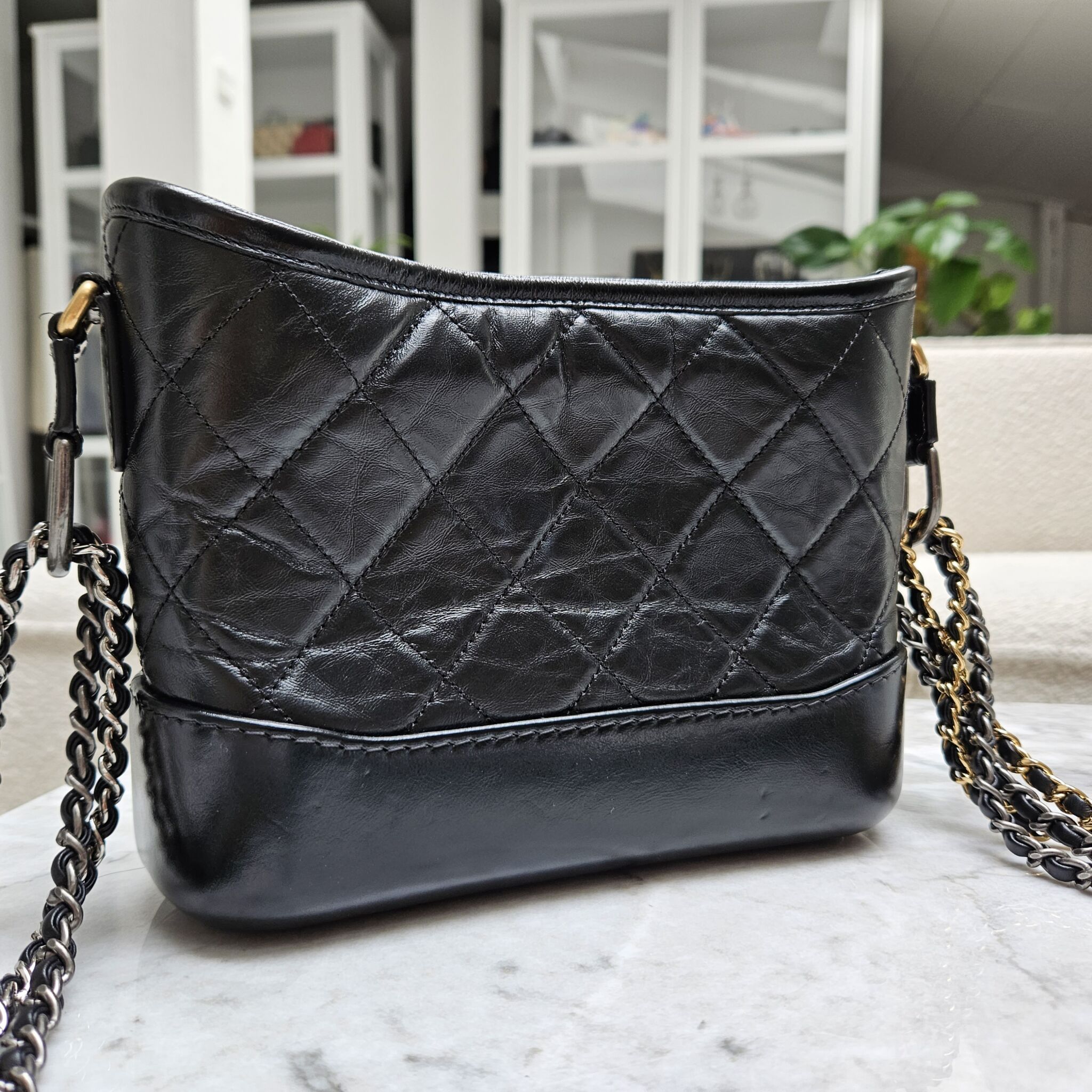 Chanel Small Gabrielle Hobo, Distressed Calfskin, Black GHW