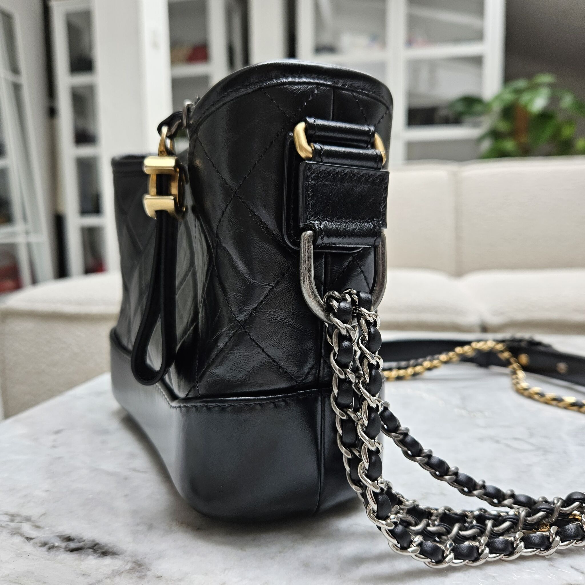 Chanel Small Gabrielle Hobo, Distressed Calfskin, Black GHW - Laulay Luxury