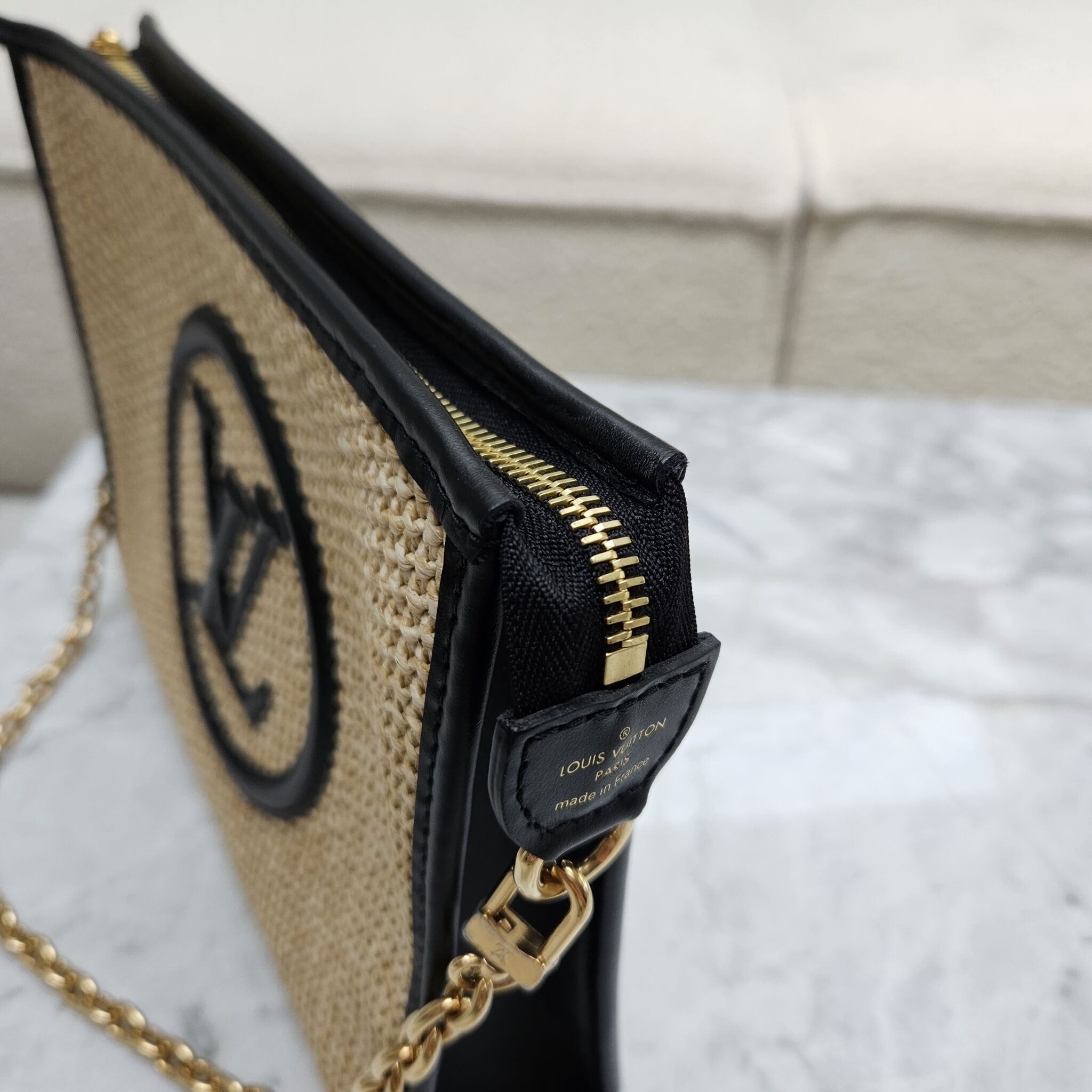 Louis Vuitton Toiletry Pouch On Chain Beige/Black in Raffia with