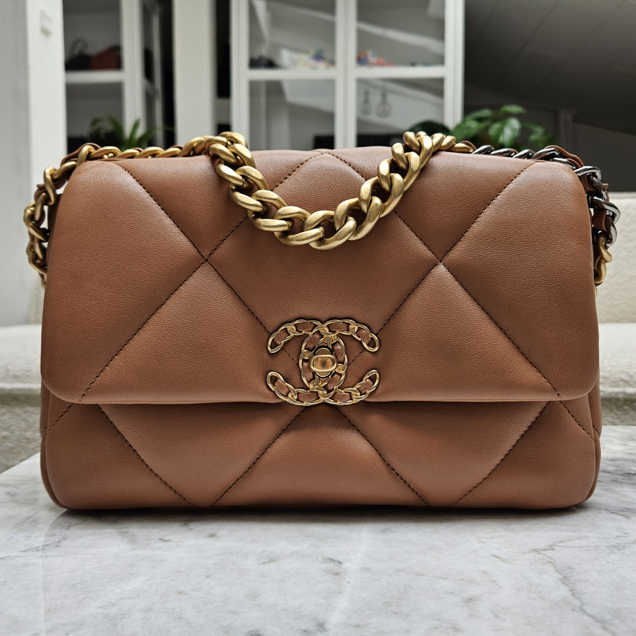 Chanel 19 Large Caramel Leather 2-Way Flap Bag in 2023