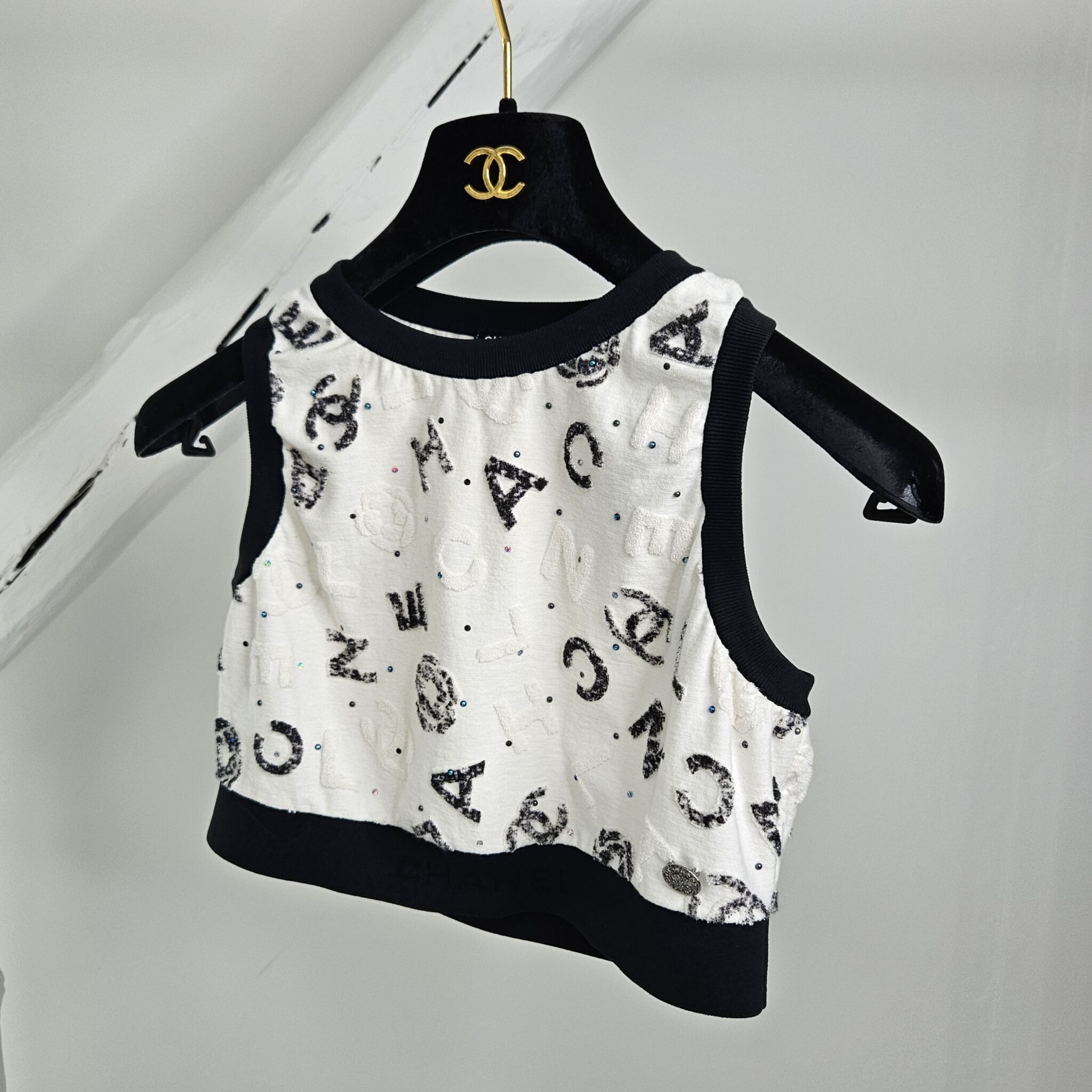 Chanel Crop Top, White/Black, Small - Laulay Luxury