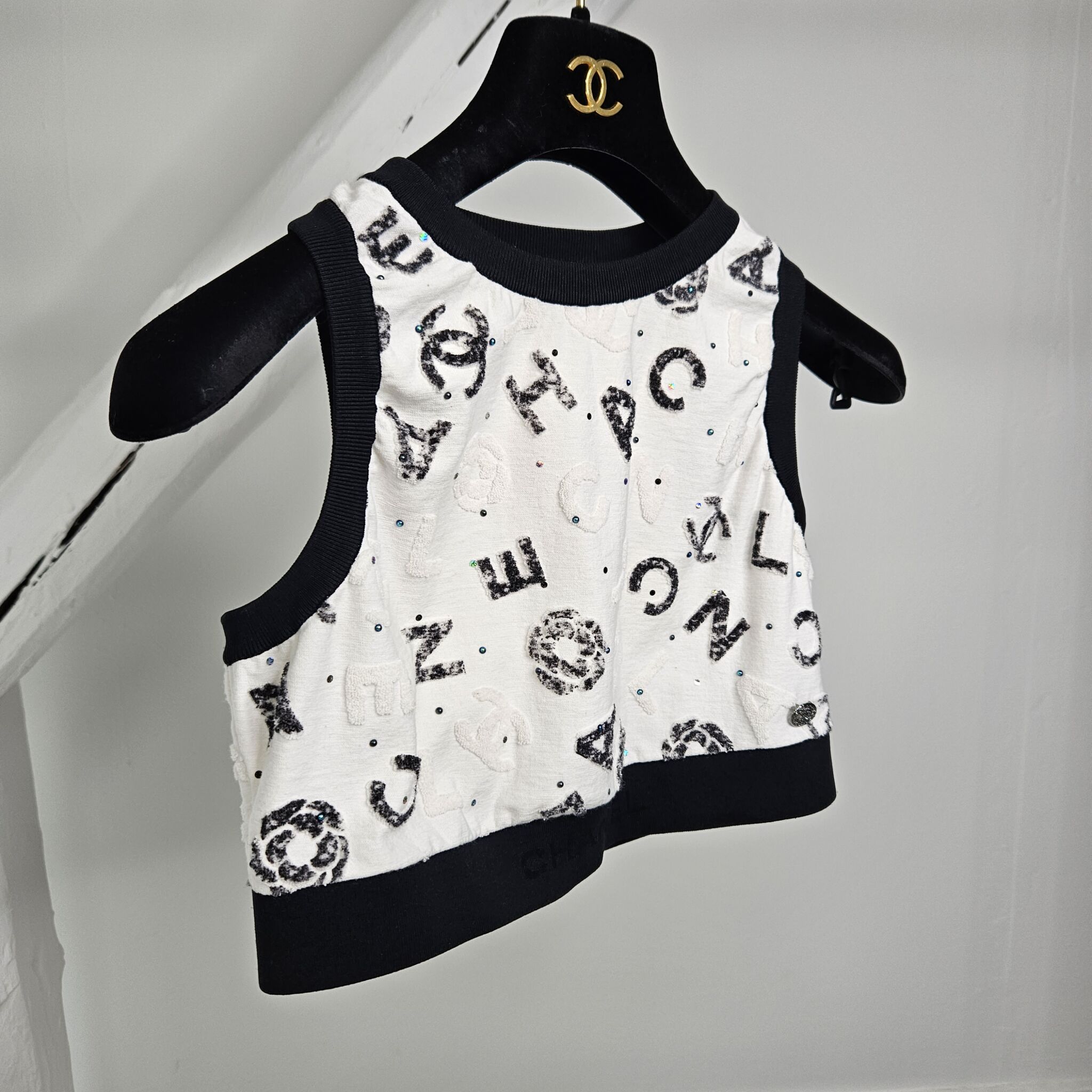 Chanel Crop Top, White/Black, Small - Laulay Luxury