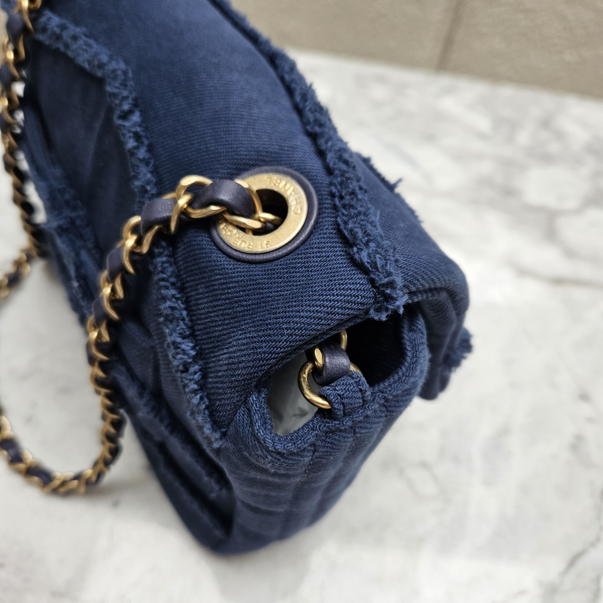 CHANEL Denim Quilted Mini Coco Handle Flap Blue 447214