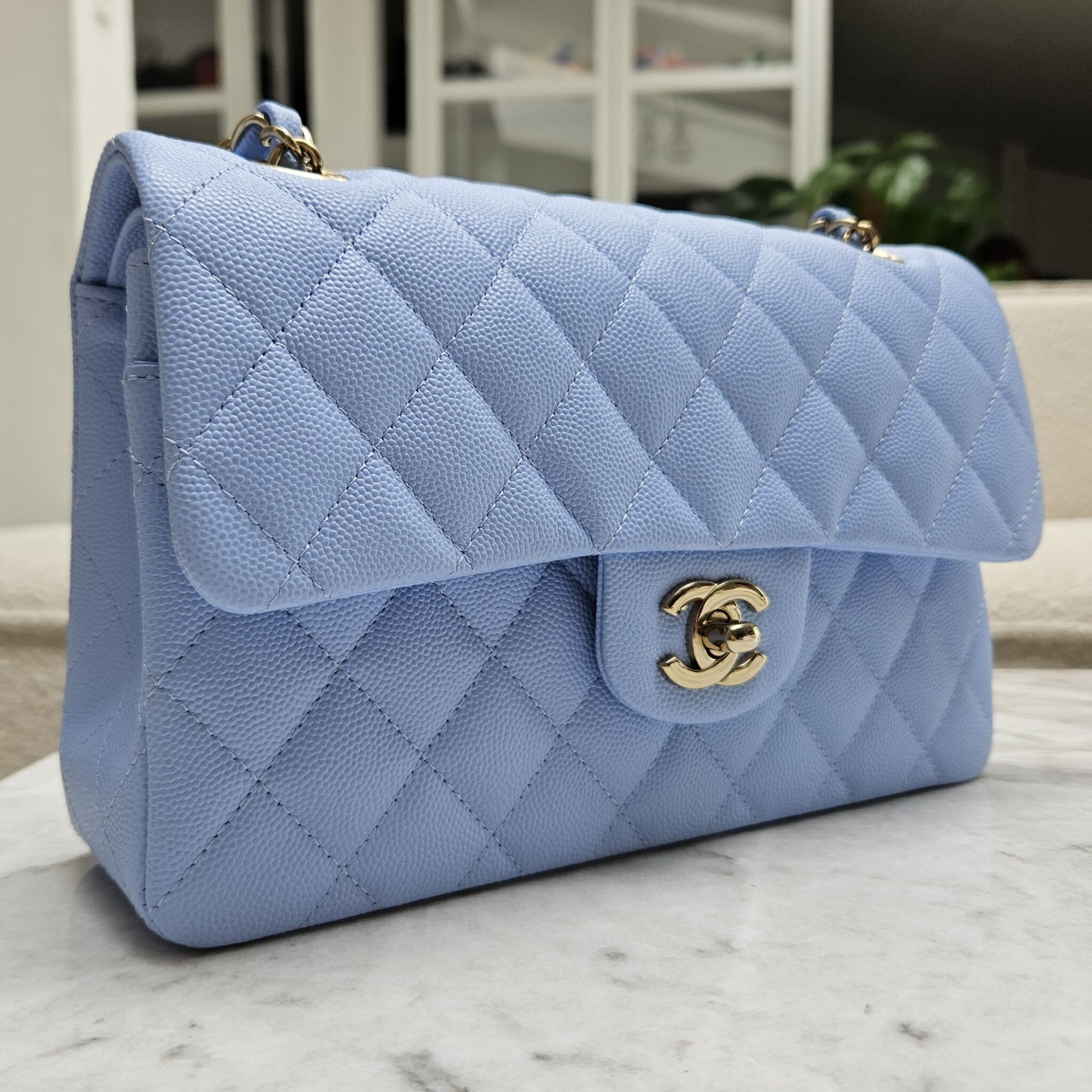 Chanel 23P Small Classic Flap, Caviar, Baby Blue LGHW - Laulay Luxury