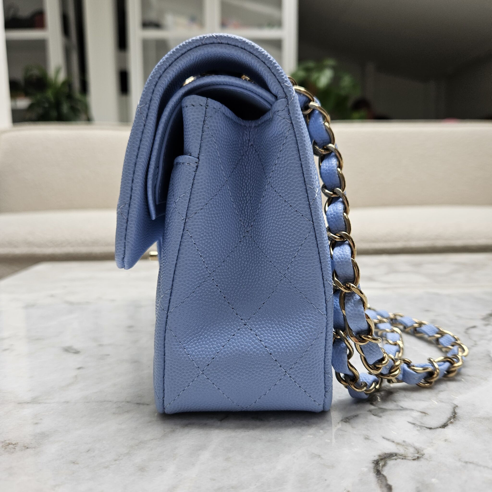 Chanel 23P Small Classic Flap, Caviar, Baby Blue LGHW - Laulay Luxury