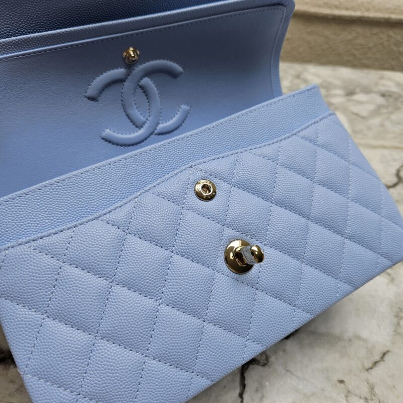 Chanel 23P Small Classic Flap, Caviar, Baby Blue LGHW - Laulay Luxury