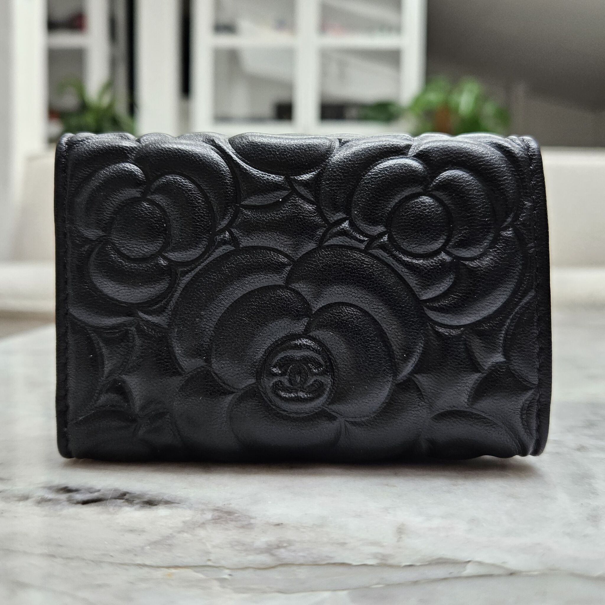 Chanel Camellia Compact Wallet, Lambskin, Black GHW - Laulay Luxury