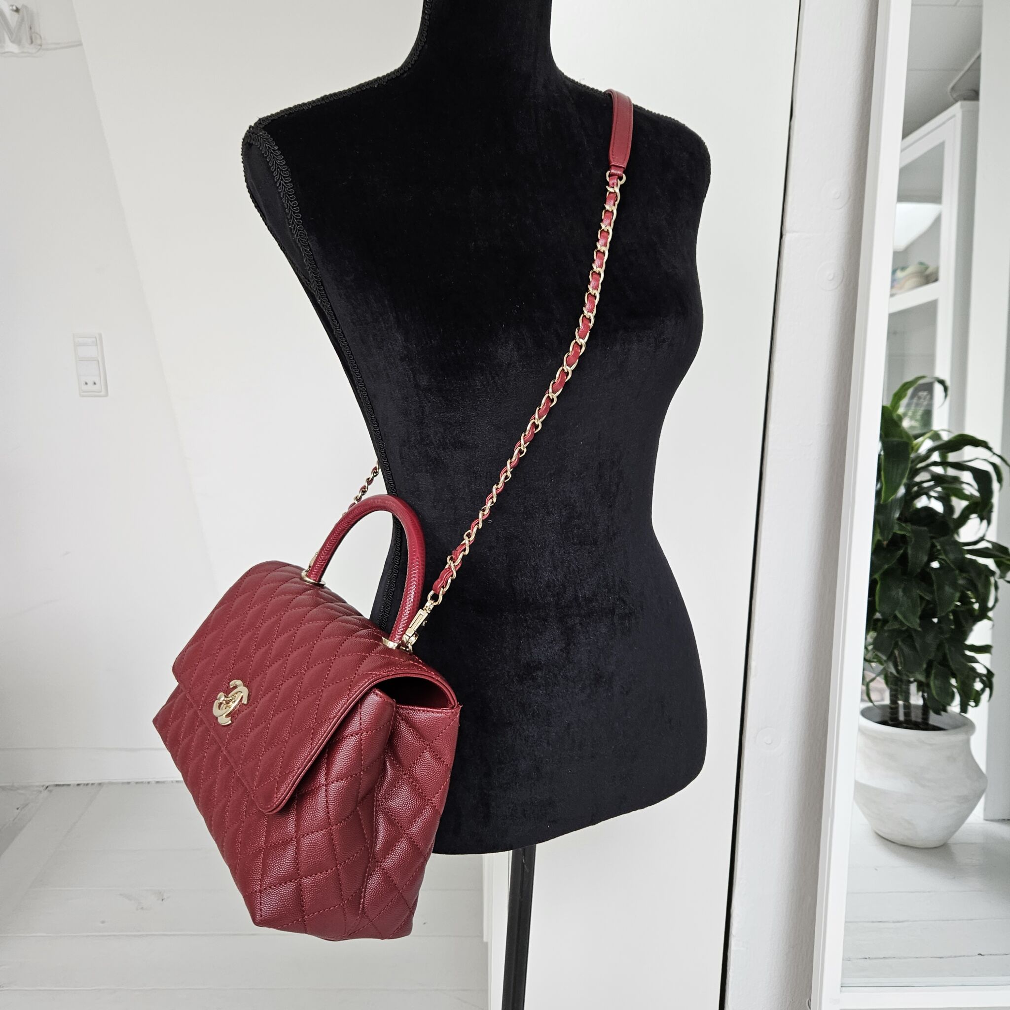 Chanel Small Coco Handle, Caviar, Burgundy GHW - Laulay Luxury