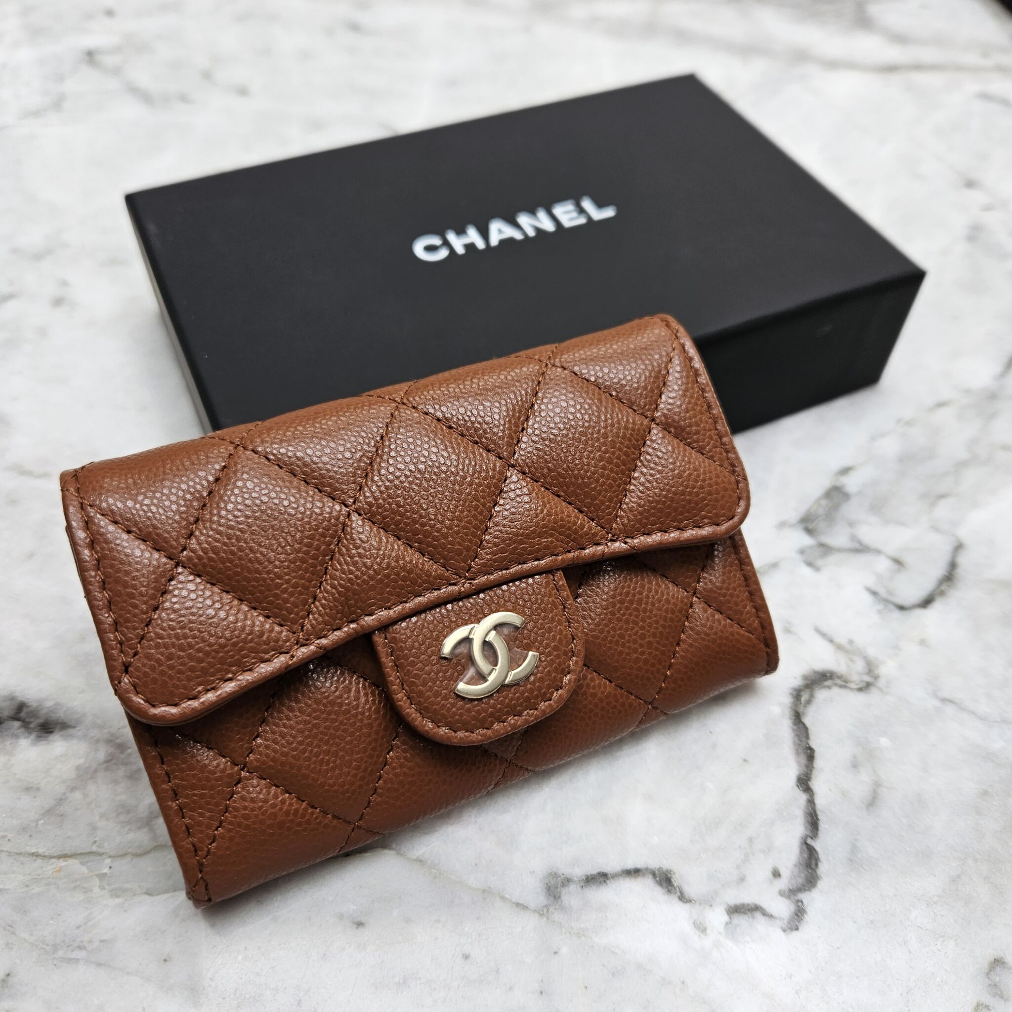 Chanel Flap Cardholder, Caviar, brown GHW - Laulay Luxury