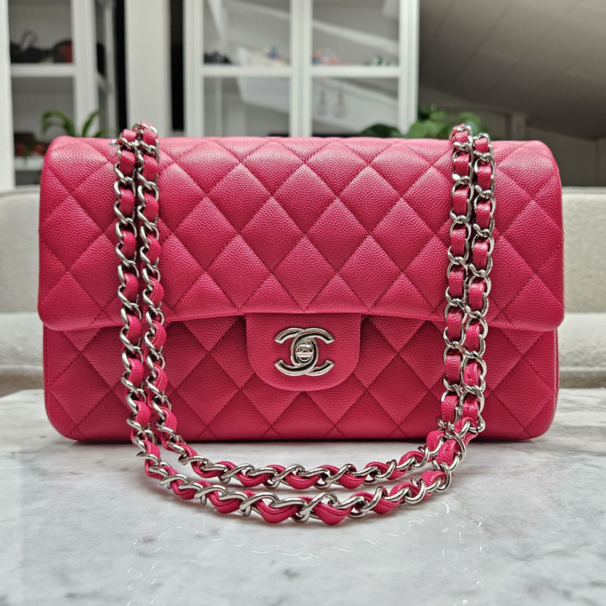 CHANEL SS23 CAMELLIA MINI SQUARE FLAP BAG Pink with Brushed Gold-Tone –  LuxuryPromise