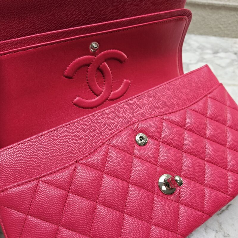 Chanel 21K Medium Classic, Caviar, Raspberry Pink SHW - Laulay Luxury