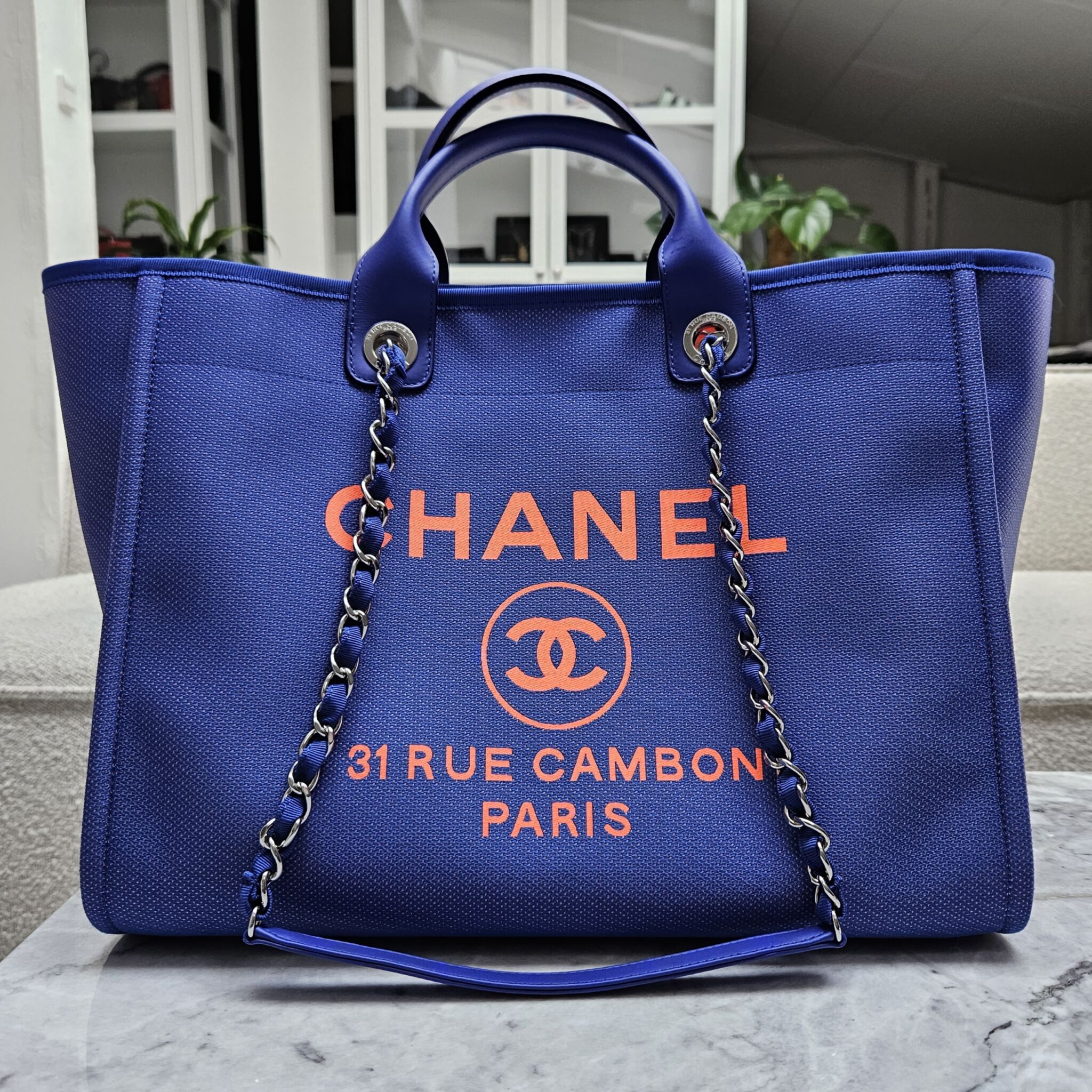 Chanel Large Deauville Shopper, Blue/Orange SHW - Laulay Luxury