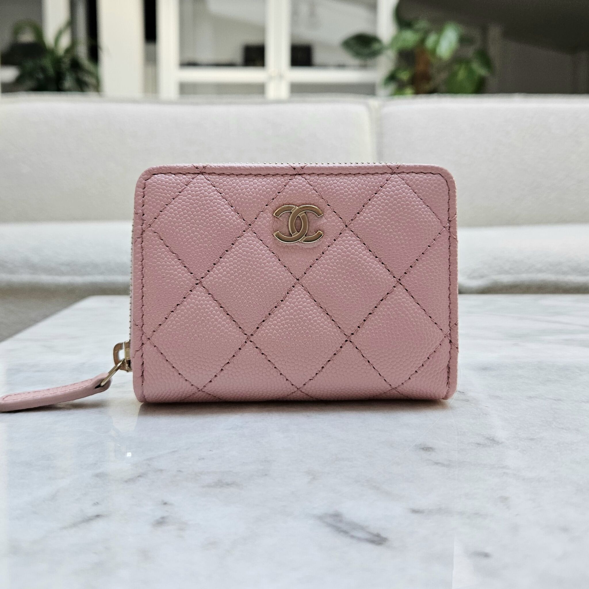 CHANEL, Bags, Chanel Quilted Zip Card Holder Light Pink Authentic