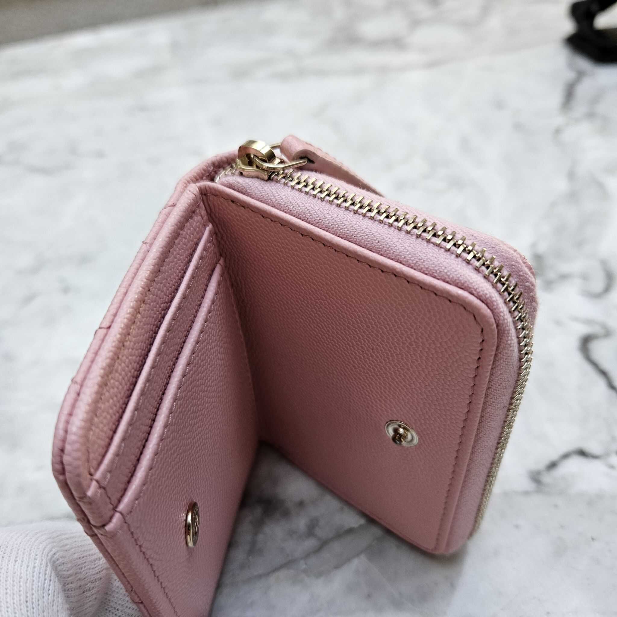 Chanel Compact Wallet, Caviar, Light pink LGHW - Laulay Luxury