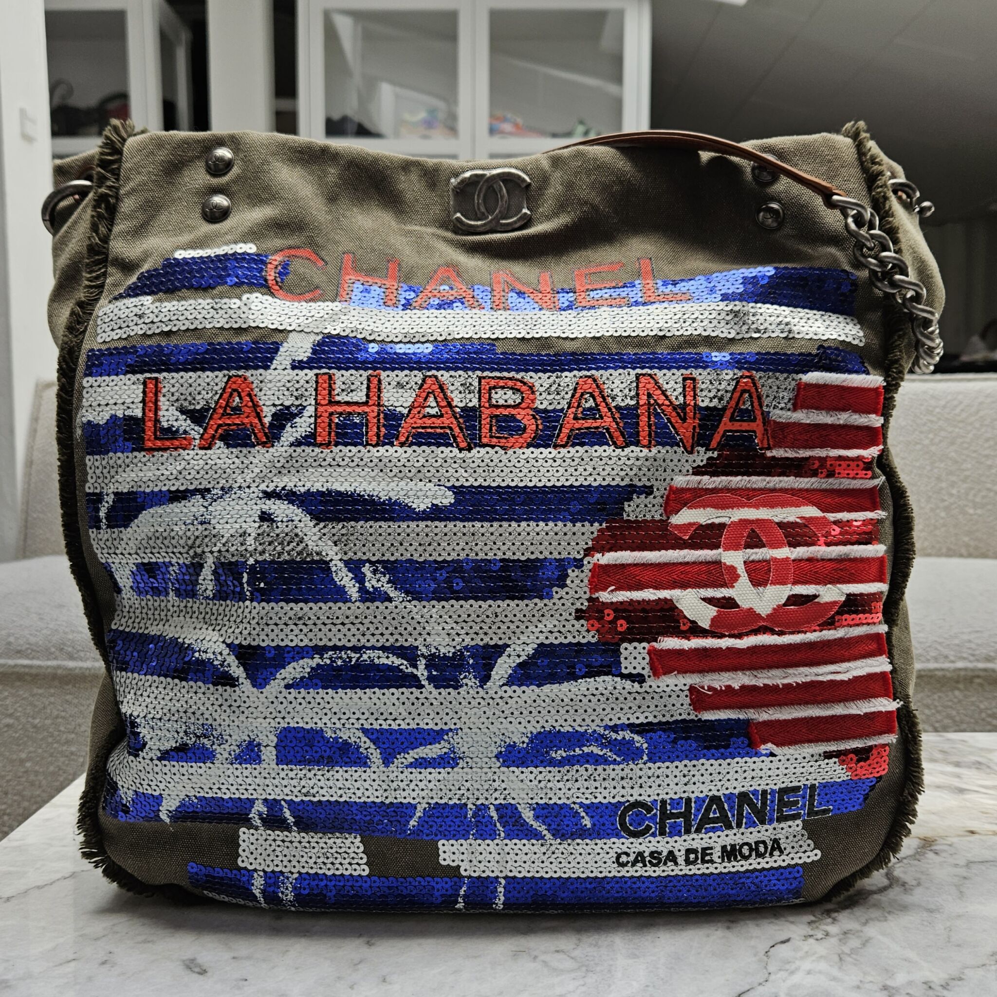 Chanel Large Coco Cuba Hobo, Canvas, Green/Red/Blue/White - Laulay
