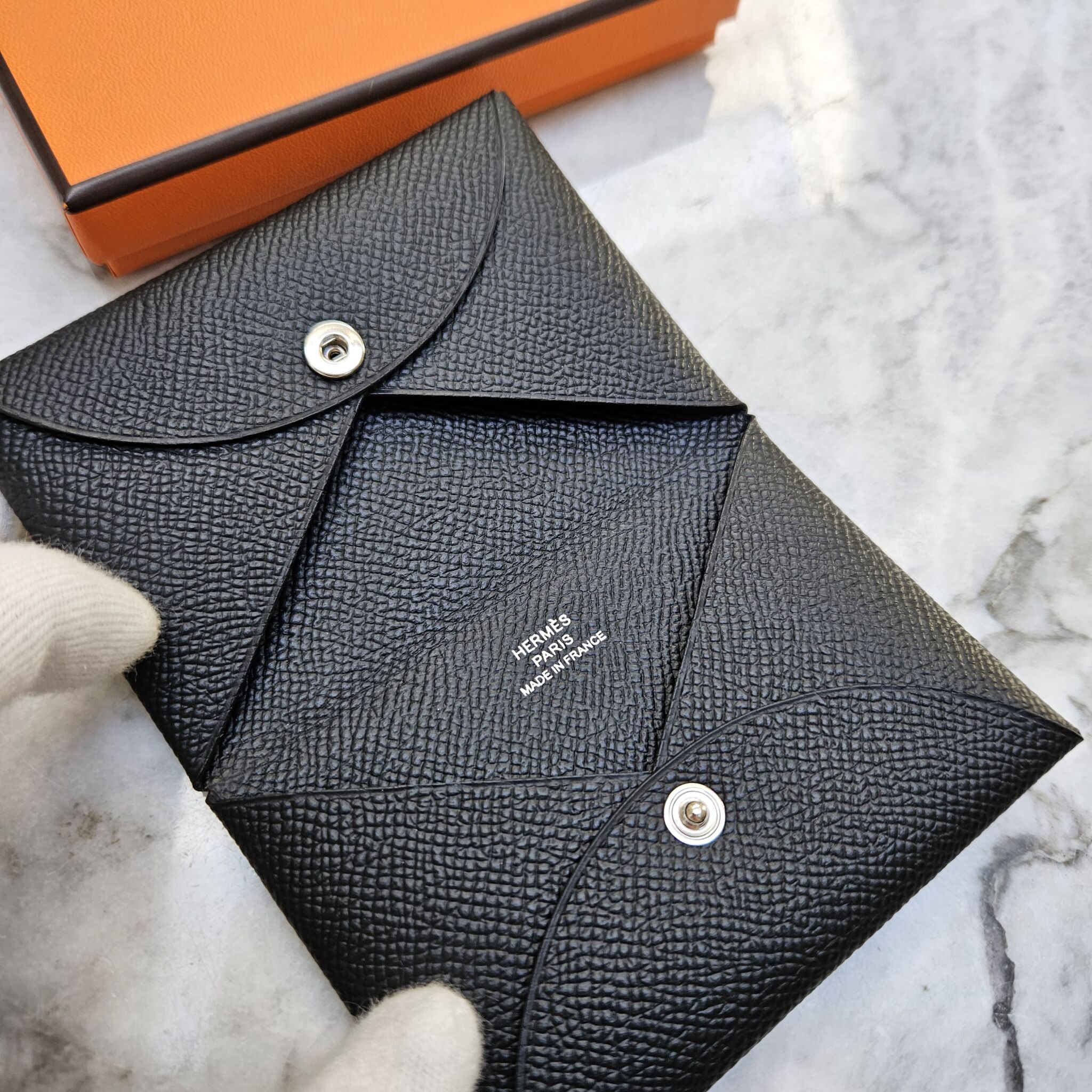 Hermès Calvi Cardholder, Epsom, Black - Laulay Luxury
