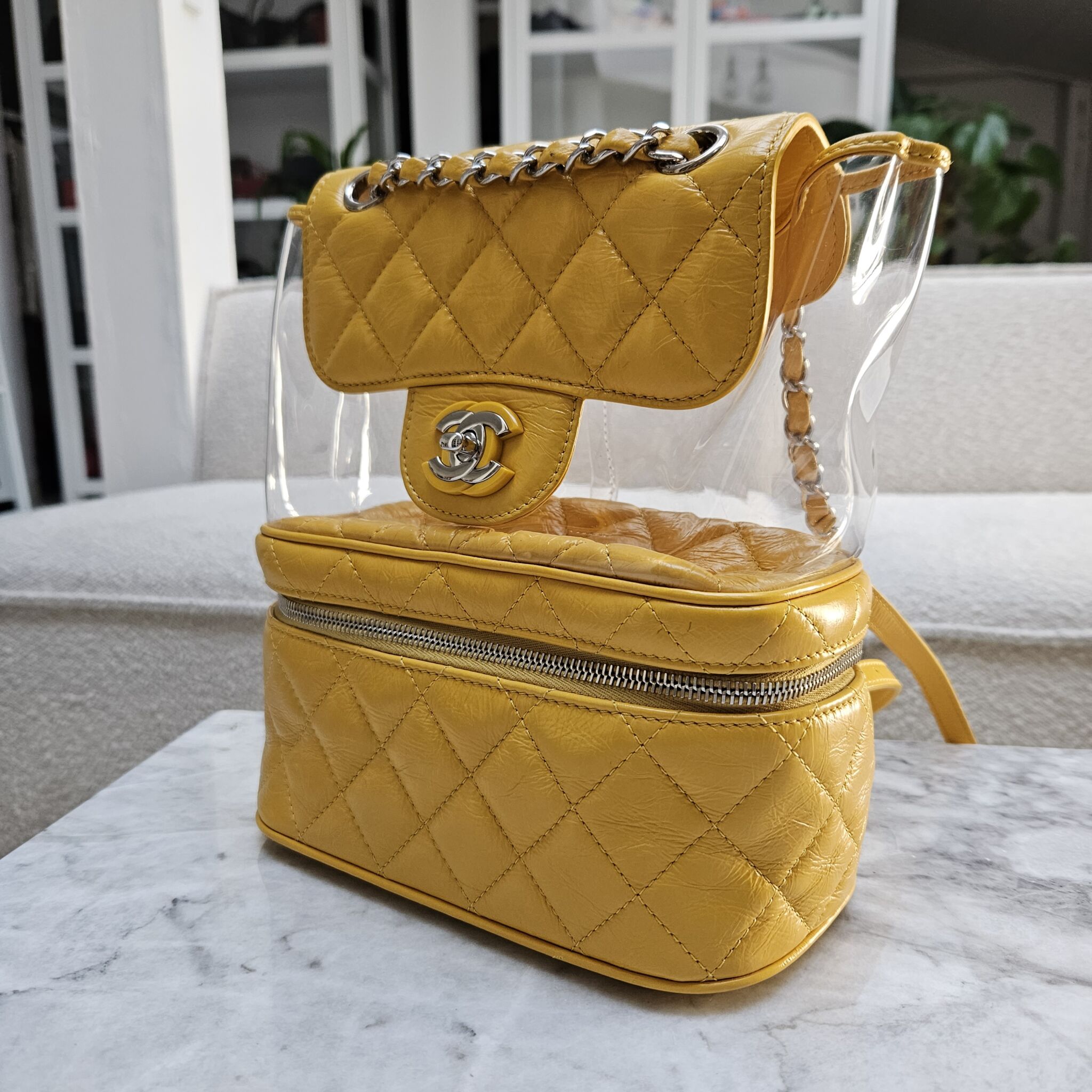Chanel Transparent Vanity Backpack, Yellow SHW - Laulay Luxury