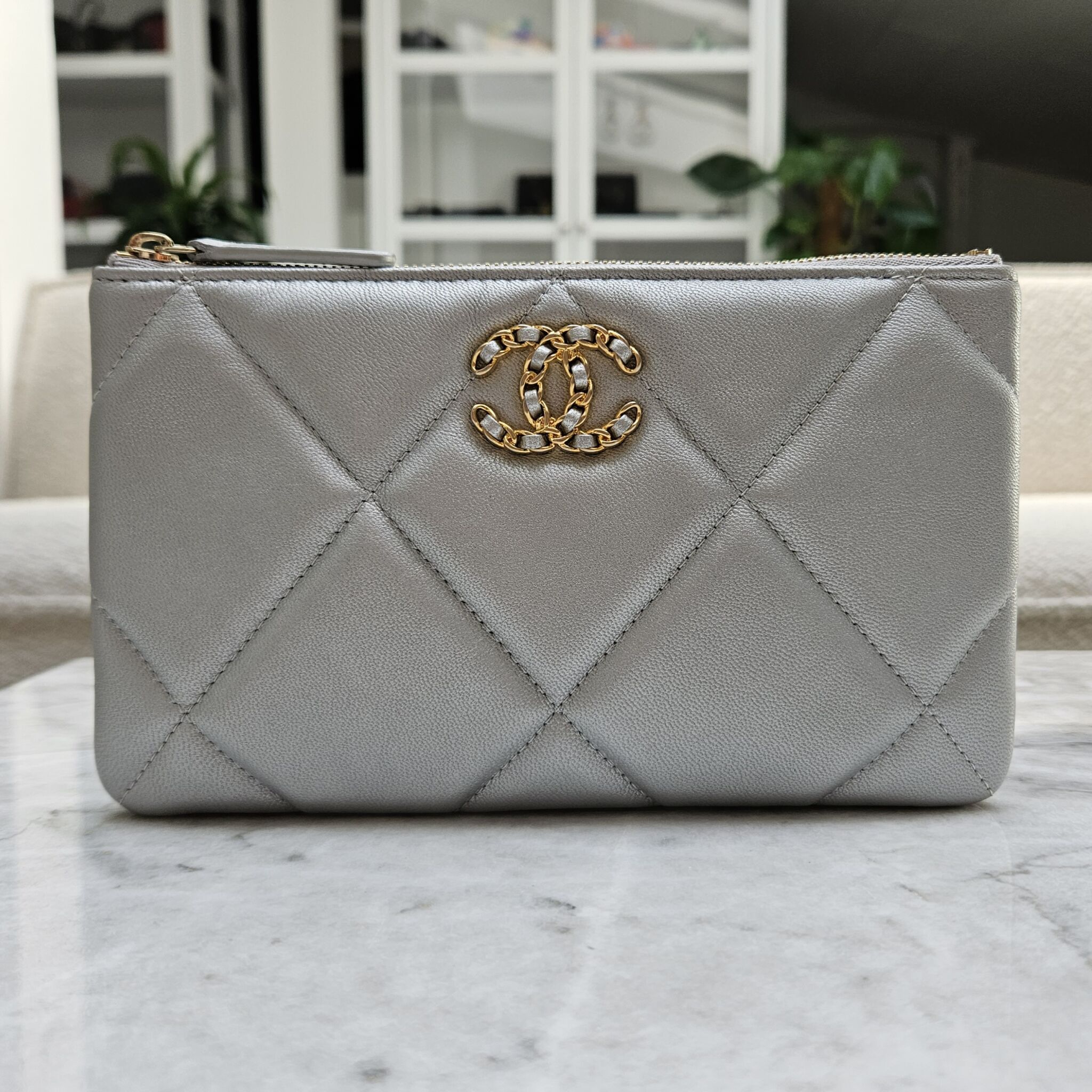 Chanel Small 19 Pouch, Lambskin, Silver GHW - Laulay Luxury