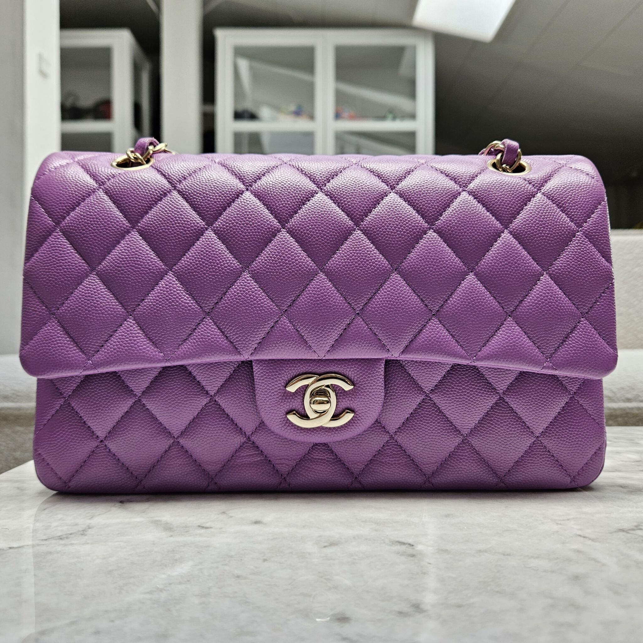 Chanel Medium Classic Flap, Caviar, Beige SHW - Laulay Luxury