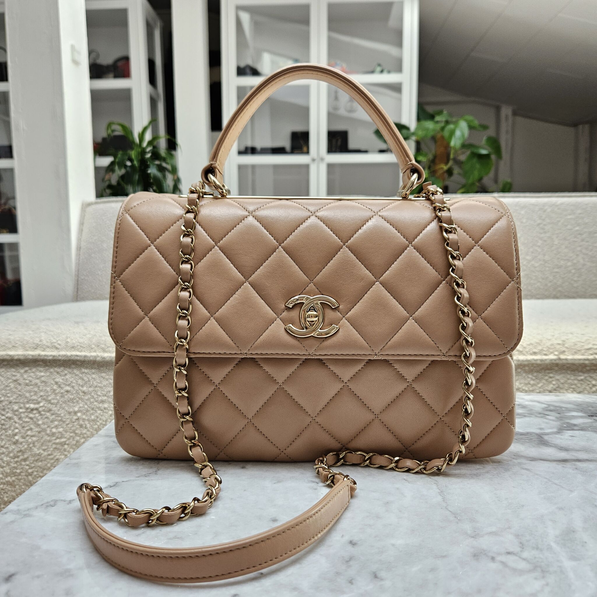 Chanel Medium Trendy, Lambskin, Beige GHW - Laulay Luxury